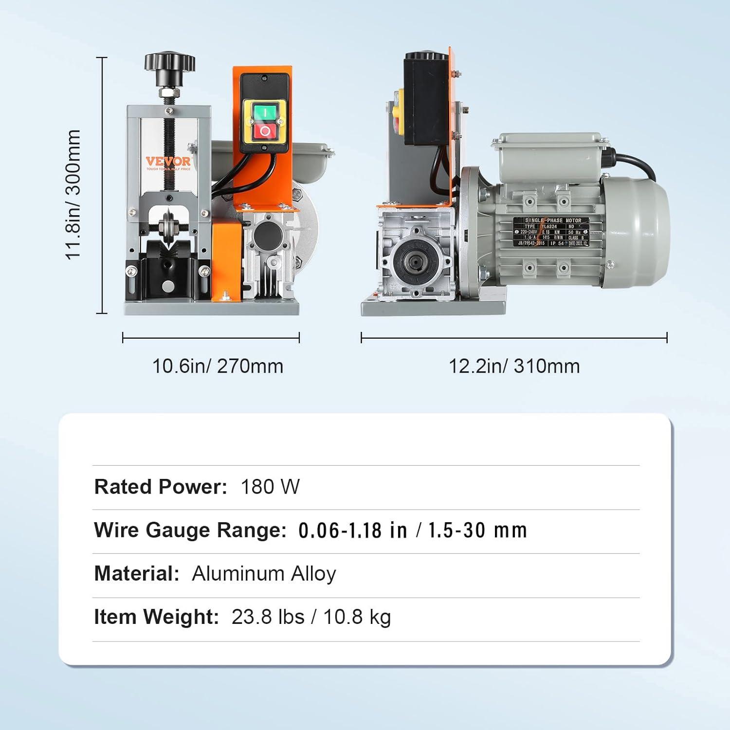 image:imageVEVOR Electric Wire Stripping Machine 006118 Automatic Wire Stripper 180 W 60 ftmin with Visible Stripping Depth Reference Electric Wire Stripper Copper Stripper