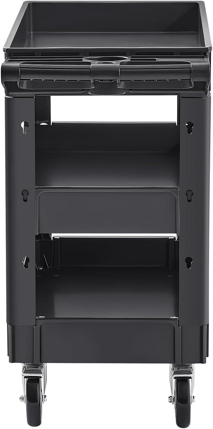 image:imageVEVOR Foldable Utility Service Cart 165LBS 3 Shelf Heavy Duty Plastic Rolling Cart with 360 Swivel Wheels 2 with Brakes Ergonomic Handle Portable Garage Tool Cart for Warehouse Office Home3 Tier550LBS