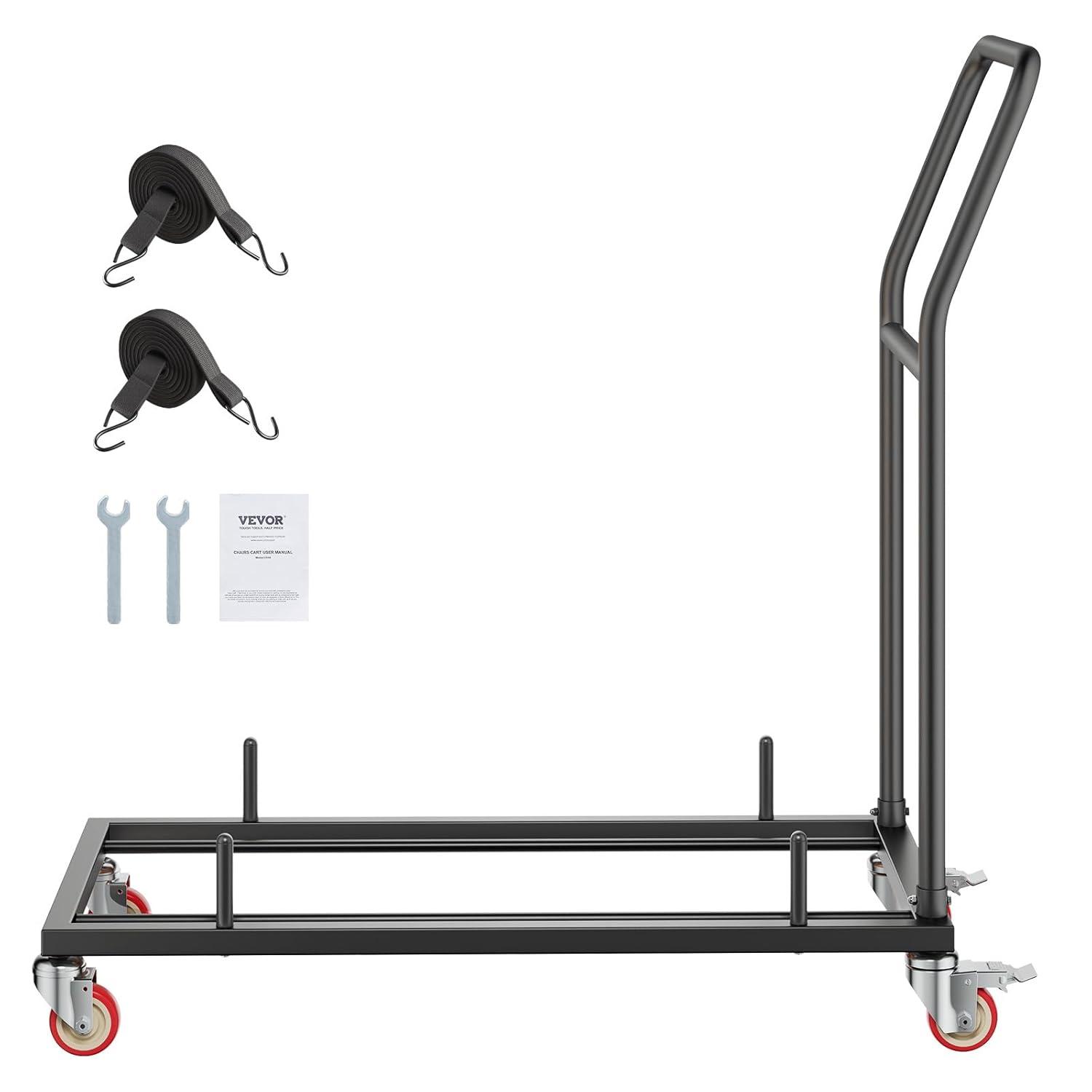 image:imageVEVOR Folding Chair Rack 300 LBS Capacity LShape Horizontal Placement Chair Cart for 25 Chairs HeavyDuty Metal Chair Storage Dolly with Rubber Wheels and Holders Large Chair Holder Matte BlackHorizontal