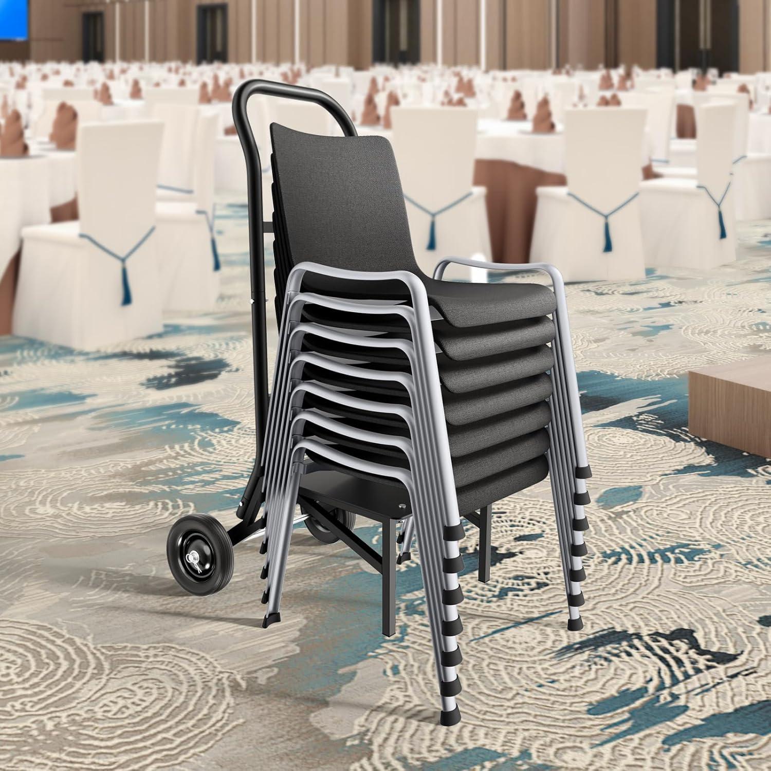 image:imageVEVOR Folding Chair Rack 300 LBS Capacity LShape Horizontal Placement Chair Cart for 25 Chairs HeavyDuty Metal Chair Storage Dolly with Rubber Wheels and Holders Large Chair Holder Matte BlackStacking type