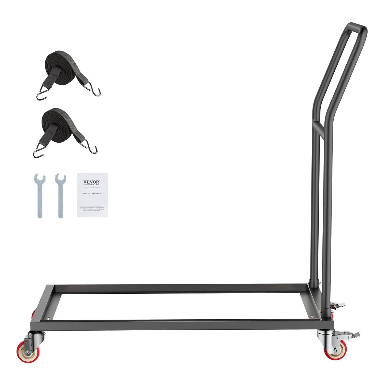 image:imageVEVOR Folding Chair Rack 300 LBS Capacity LShape Horizontal Placement Chair Cart for 25 Chairs HeavyDuty Metal Chair Storage Dolly with Rubber Wheels and Holders Large Chair Holder Matte BlackVertical