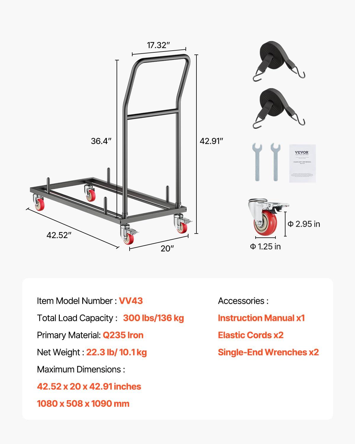 image:imageVEVOR Folding Chair Rack 300 LBS Capacity LShape Horizontal Placement Chair Cart for 25 Chairs HeavyDuty Metal Chair Storage Dolly with Rubber Wheels and Holders Large Chair Holder Matte BlackHorizontal