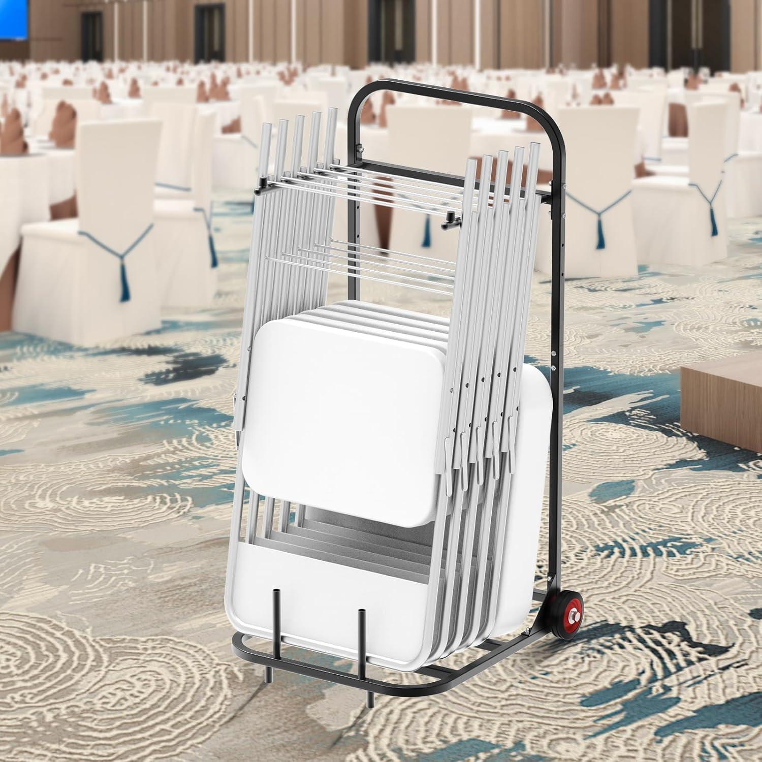 image:imageVEVOR Folding Chair Rack 300 LBS Capacity LShape Horizontal Placement Chair Cart for 25 Chairs HeavyDuty Metal Chair Storage Dolly with Rubber Wheels and Holders Large Chair Holder Matte BlackHanging type