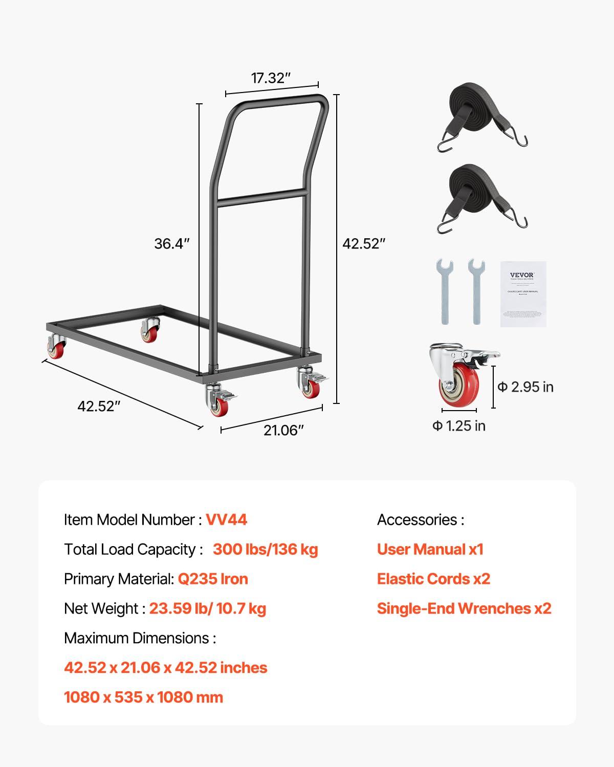 image:imageVEVOR Folding Chair Rack 300 LBS Capacity LShape Horizontal Placement Chair Cart for 25 Chairs HeavyDuty Metal Chair Storage Dolly with Rubber Wheels and Holders Large Chair Holder Matte BlackVertical