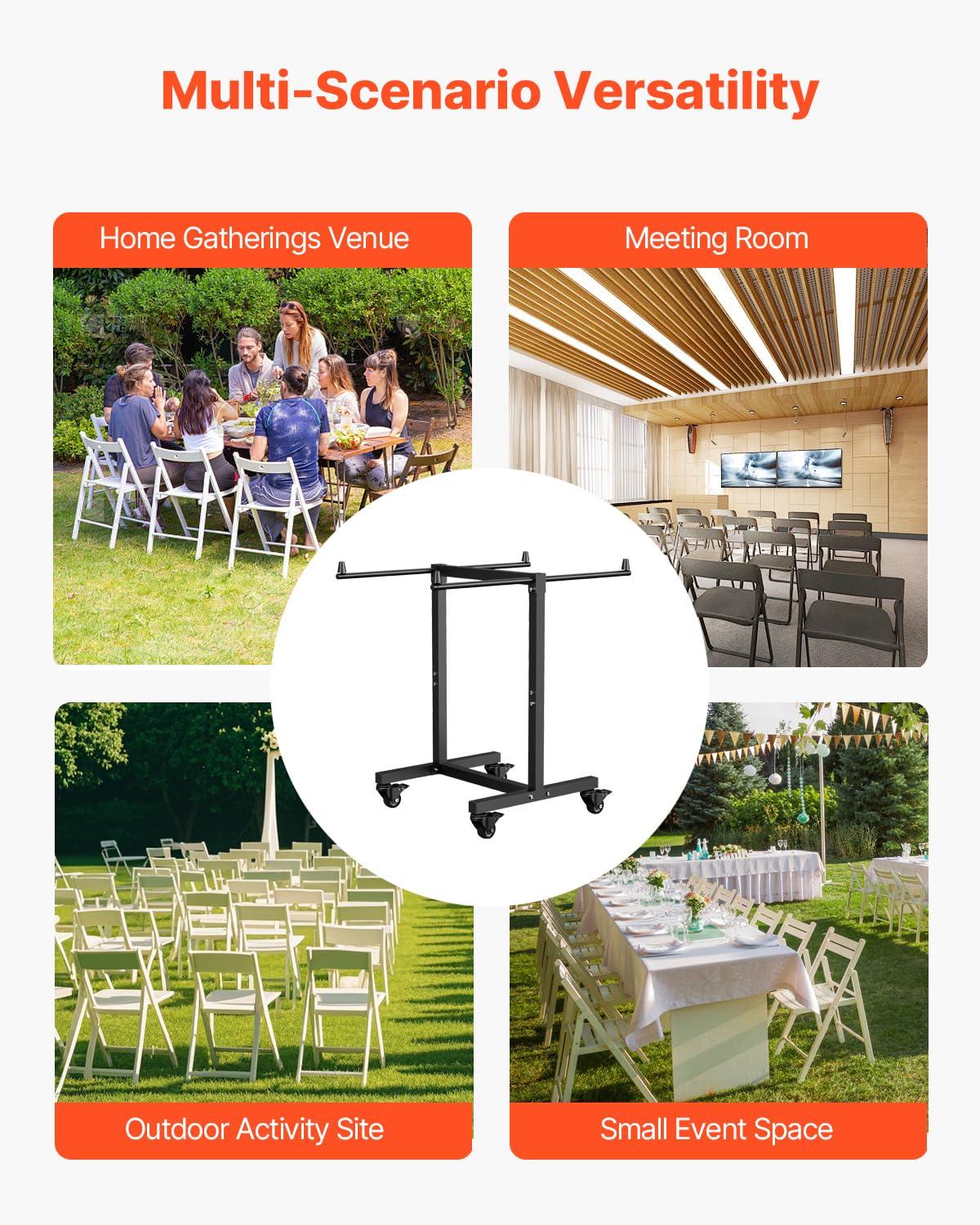 image:imageVEVOR Folding Chair Rack 300 LBS Capacity LShape Horizontal Placement Chair Cart for 25 Chairs HeavyDuty Metal Chair Storage Dolly with Rubber Wheels and Holders Large Chair Holder Matte BlackTShape type