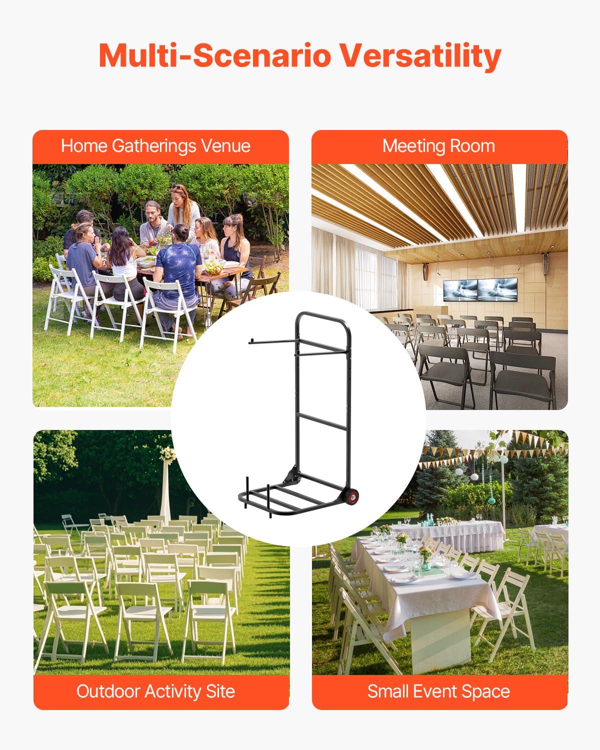 image:imageVEVOR Folding Chair Rack 300 LBS Capacity LShape Horizontal Placement Chair Cart for 25 Chairs HeavyDuty Metal Chair Storage Dolly with Rubber Wheels and Holders Large Chair Holder Matte BlackHanging type