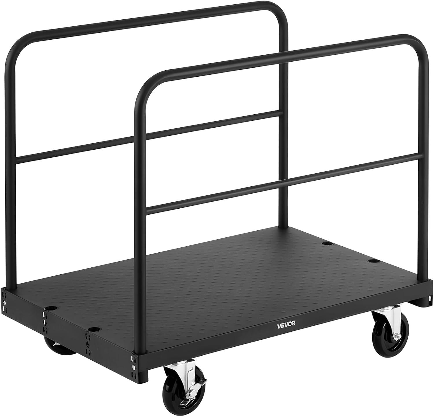 image:imageVEVOR Folding Table Cart Heavy Duty Table Trolley with 5 Swivel Wheels 1800 LBS Drywall Dolly Cart for Garage Home Warehouse Party Event Hotel Furniture 10 Table CapacityMultifunction Double Bar