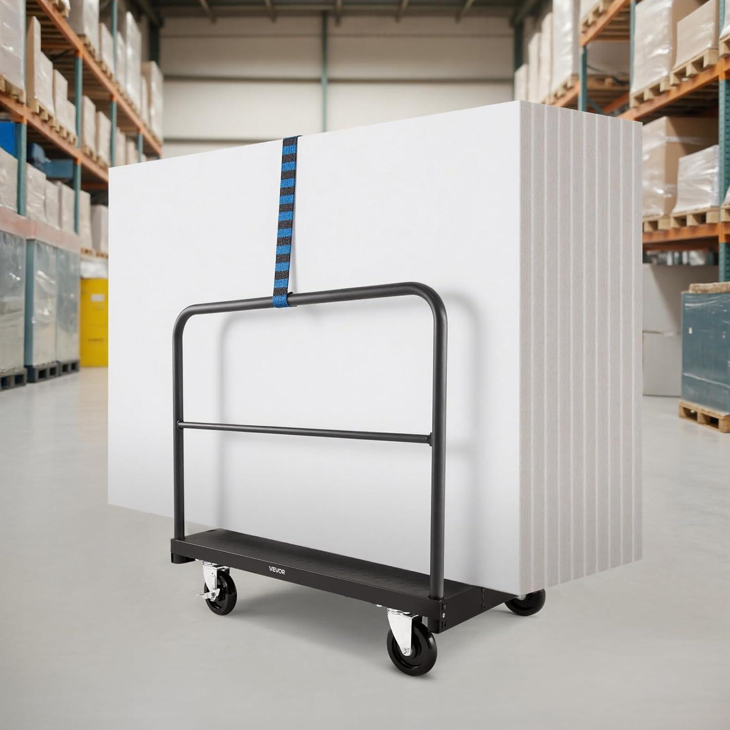 image:imageVEVOR Folding Table Cart Heavy Duty Table Trolley with 5 Swivel Wheels 1800 LBS Drywall Dolly Cart for Garage Home Warehouse Party Event Hotel Furniture 10 Table CapacityMultifunction Double Bar