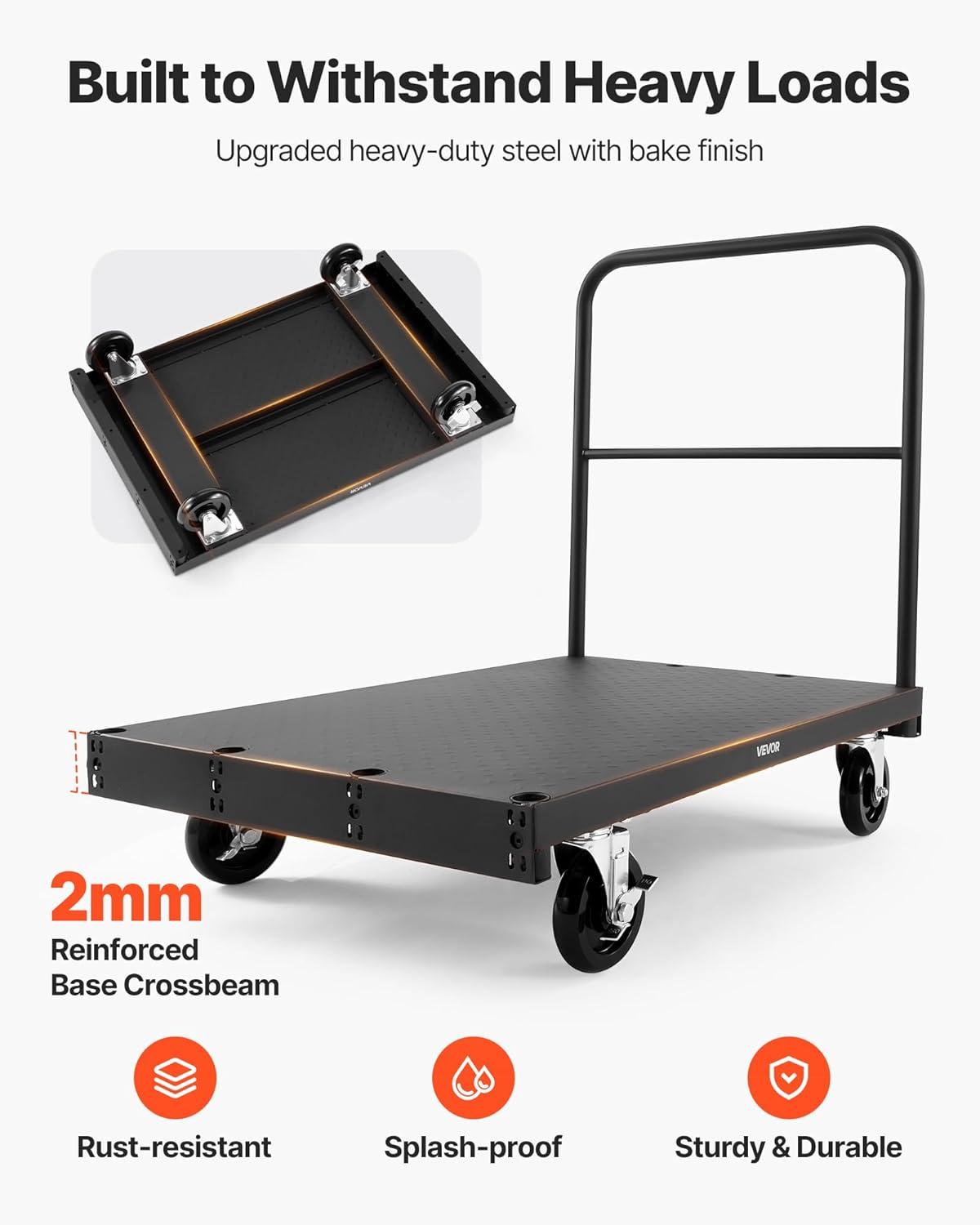 image:imageVEVOR Folding Table Cart Heavy Duty Table Trolley with 5 Swivel Wheels 1800 LBS Drywall Dolly Cart for Garage Home Warehouse Party Event Hotel Furniture 10 Table CapacityMultifunction Double Bar