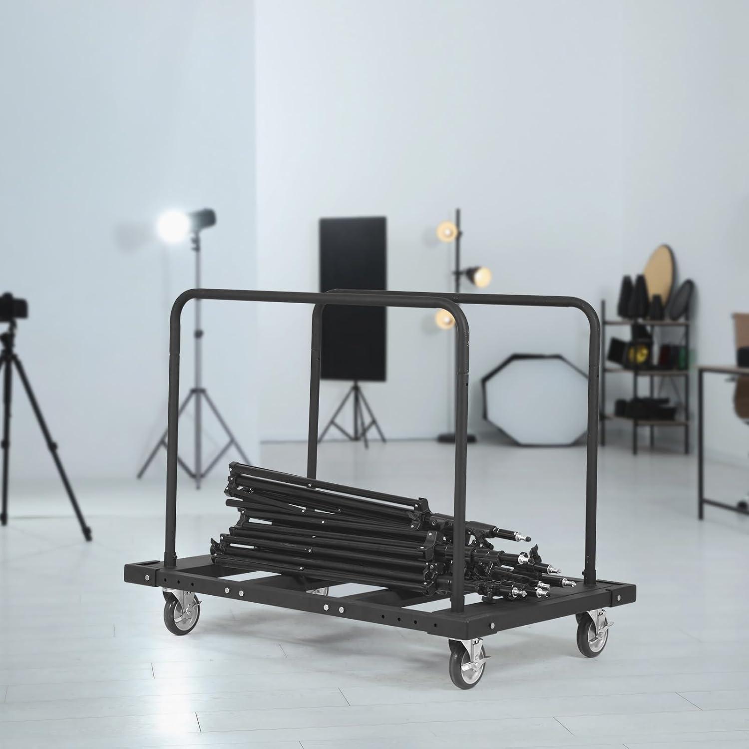 image:imageVEVOR Folding Table Cart Heavy Duty Table Trolley with 5 Swivel Wheels 1800 LBS Drywall Dolly Cart for Garage Home Warehouse Party Event Hotel Furniture 10 Table Capacity1800LBS Double Bar