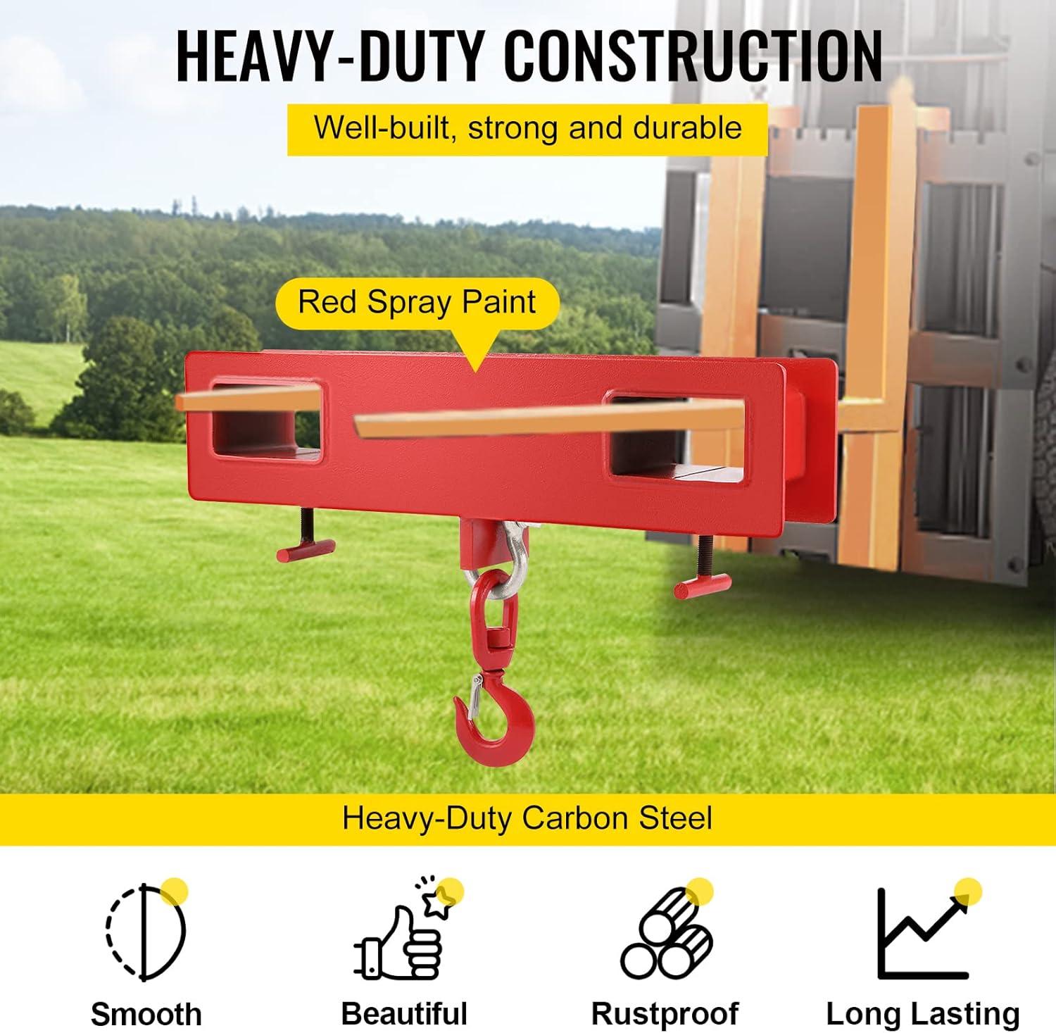 image:imageVEVOR Forklift Lifting Hook 6600lbs Capacity Forklift Lifting Hoist Red Forklift Mobile Crane with Swivel Hook and Two Large TScrews Hook Forklift Lifting Hoist Fork Lifting Attachment4400 LBS