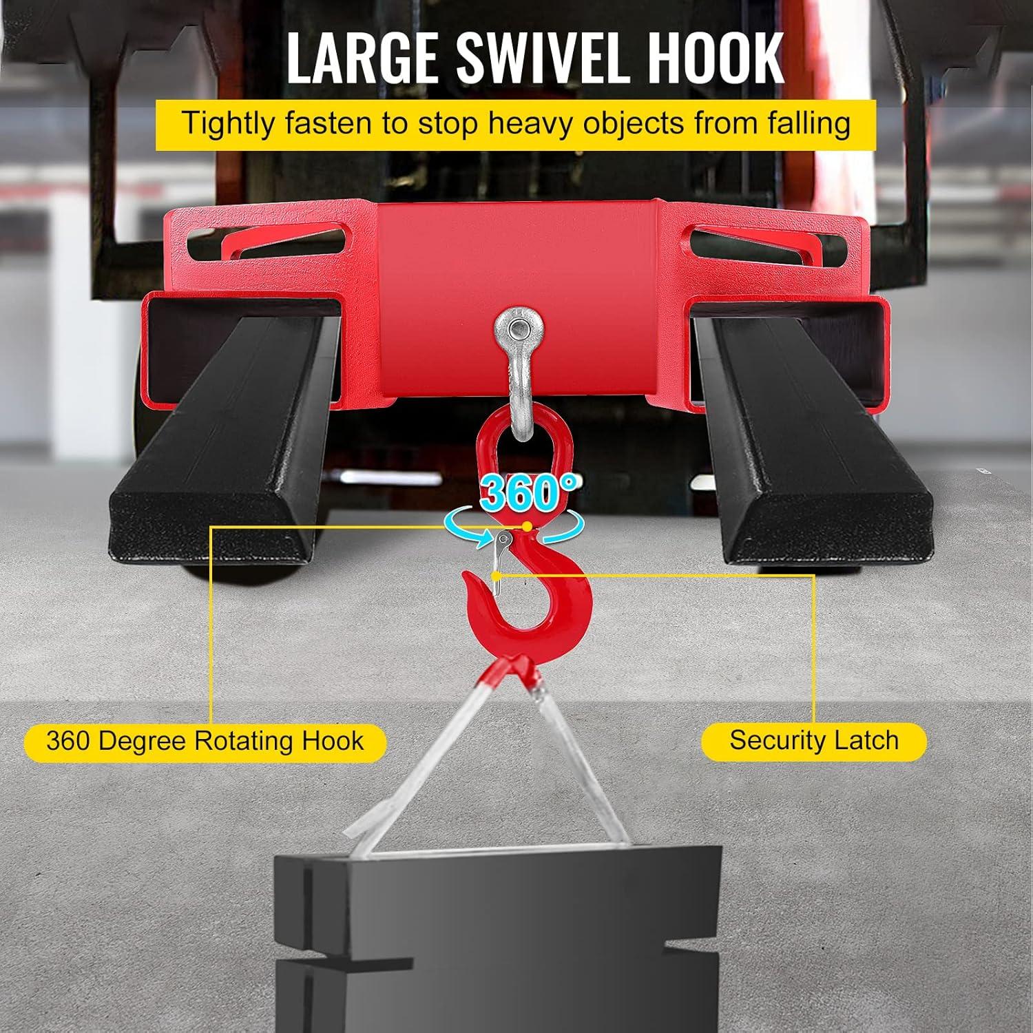image:imageVEVOR Forklift Lifting Hook 6600lbs Capacity Forklift Lifting Hoist Red Forklift Mobile Crane with Swivel Hook and Two Large TScrews Hook Forklift Lifting Hoist Fork Lifting Attachment6600LBS