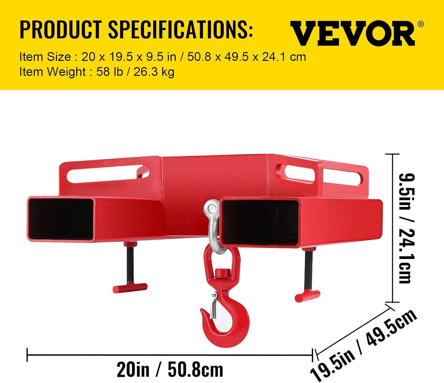 image:imageVEVOR Forklift Lifting Hook 6600lbs Capacity Forklift Lifting Hoist Red Forklift Mobile Crane with Swivel Hook and Two Large TScrews Hook Forklift Lifting Hoist Fork Lifting Attachment6600LBS