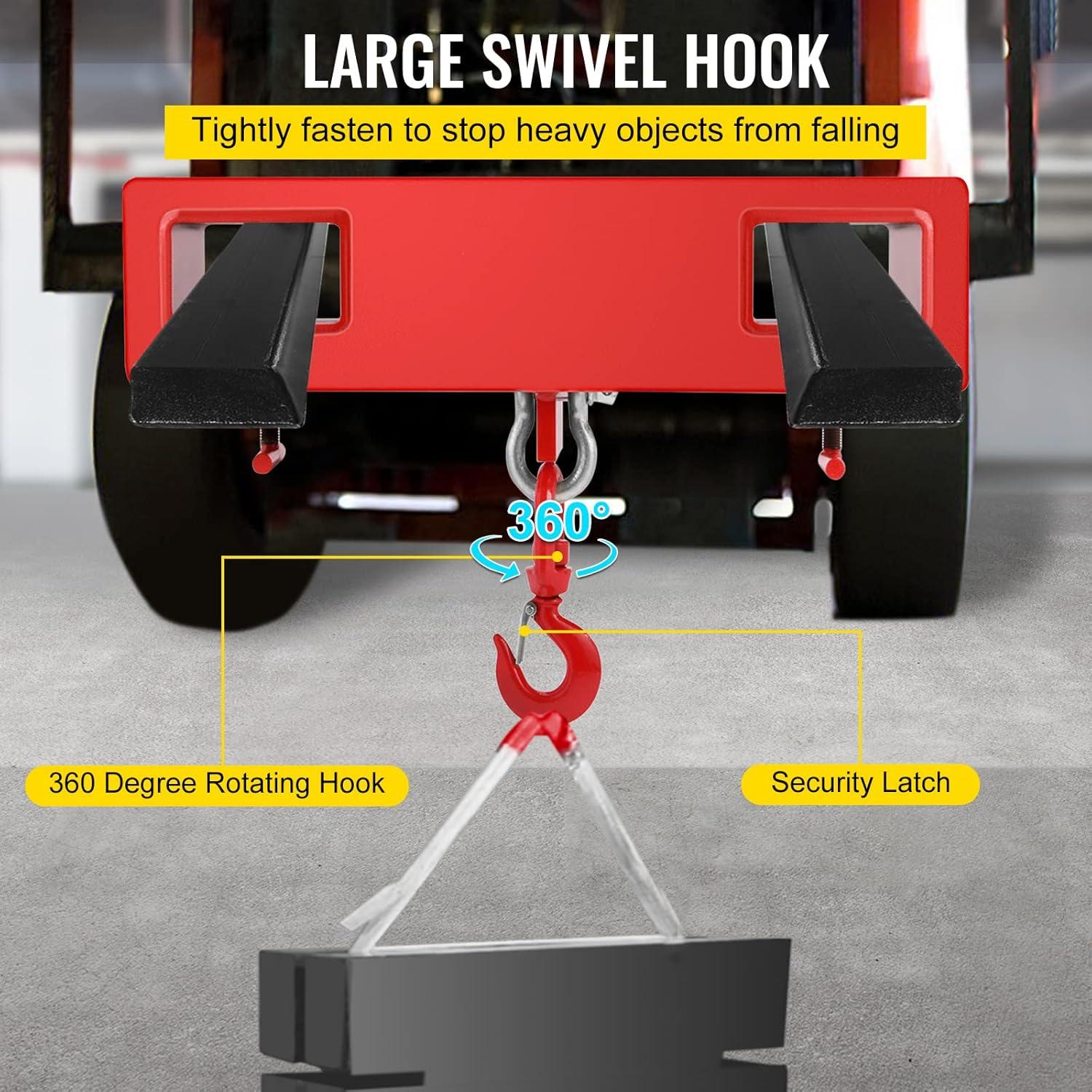 image:imageVEVOR Forklift Lifting Hook 6600lbs Capacity Forklift Lifting Hoist Red Forklift Mobile Crane with Swivel Hook and Two Large TScrews Hook Forklift Lifting Hoist Fork Lifting Attachment4400 LBS