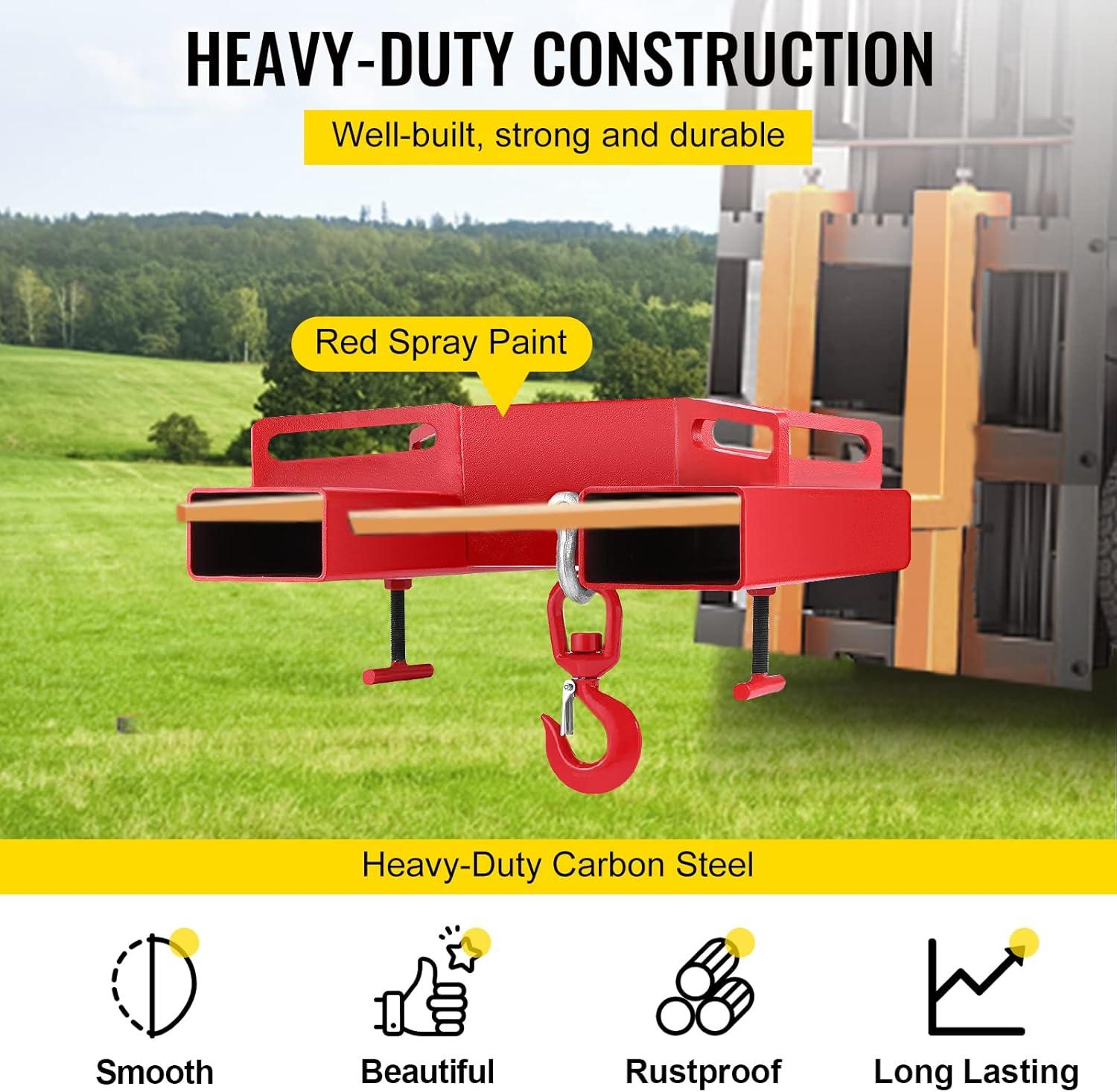 image:imageVEVOR Forklift Lifting Hook 6600lbs Capacity Forklift Lifting Hoist Red Forklift Mobile Crane with Swivel Hook and Two Large TScrews Hook Forklift Lifting Hoist Fork Lifting Attachment6600LBS