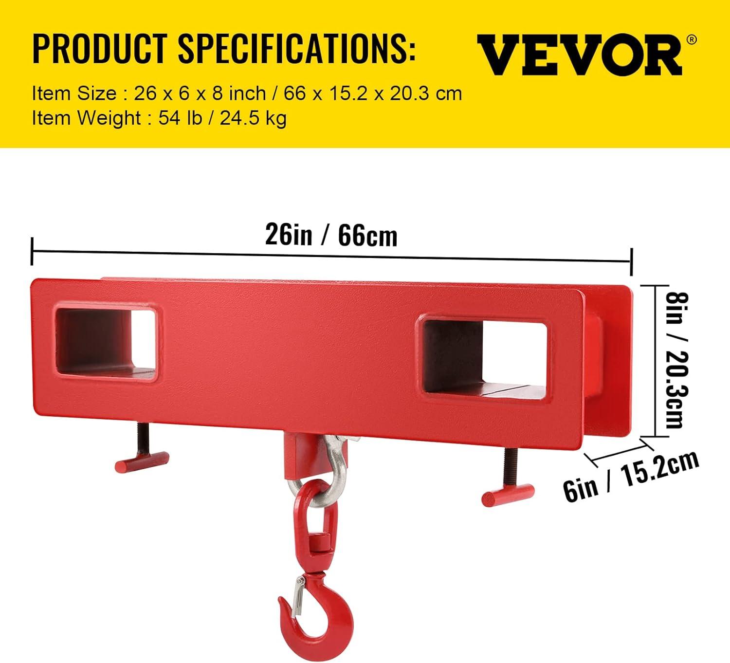 image:imageVEVOR Forklift Lifting Hook 6600lbs Capacity Forklift Lifting Hoist Red Forklift Mobile Crane with Swivel Hook and Two Large TScrews Hook Forklift Lifting Hoist Fork Lifting Attachment4400 LBS