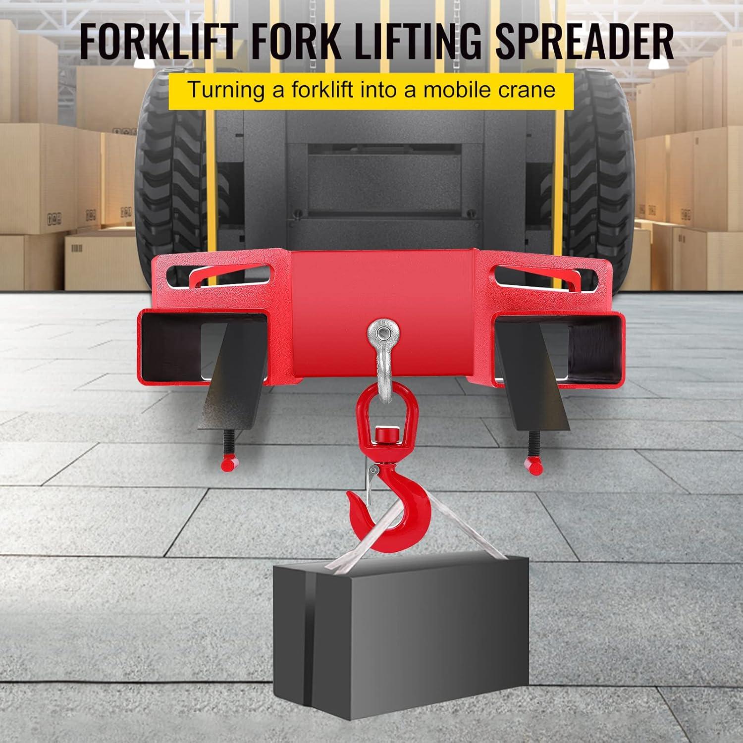 image:imageVEVOR Forklift Lifting Hook 6600lbs Capacity Forklift Lifting Hoist Red Forklift Mobile Crane with Swivel Hook and Two Large TScrews Hook Forklift Lifting Hoist Fork Lifting Attachment6600LBS