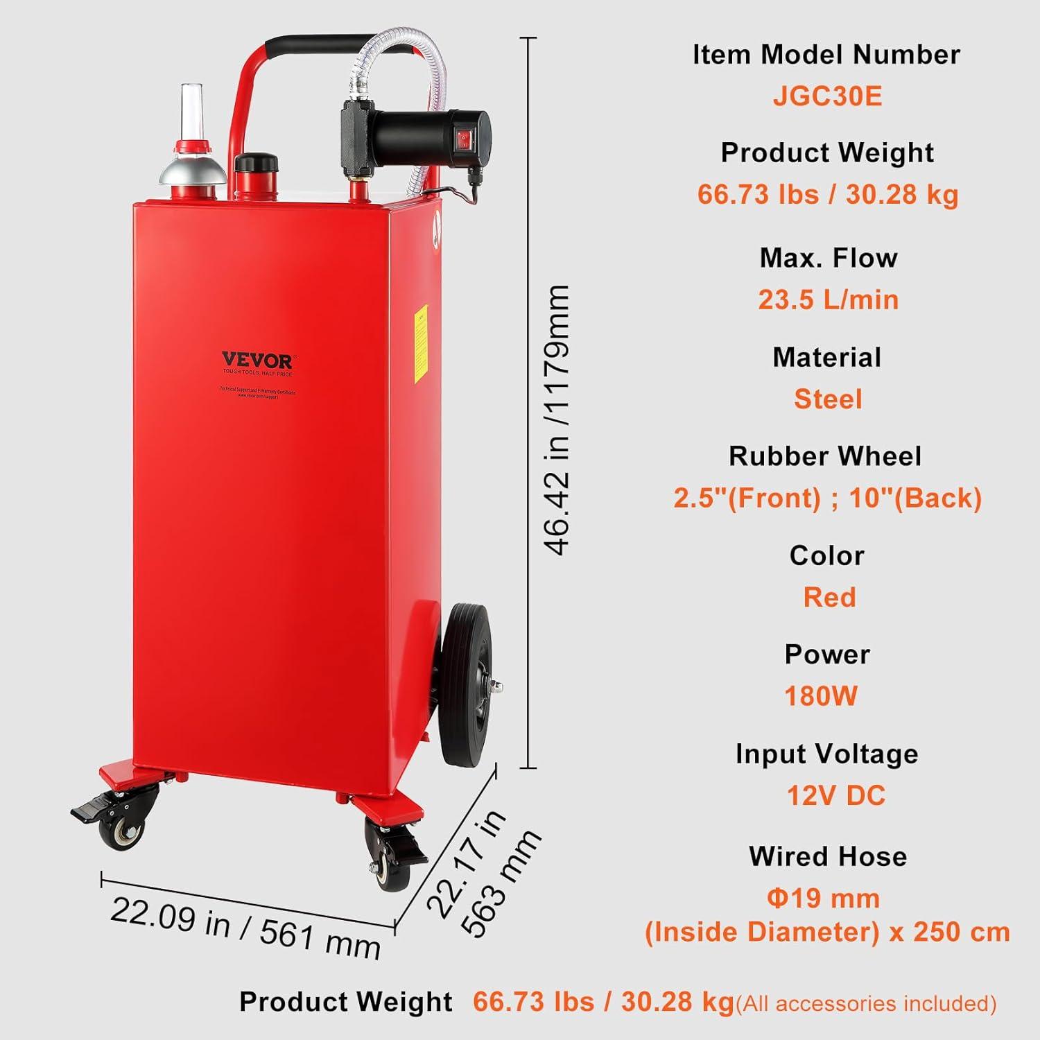 image:imageVEVOR Fuel Caddy 35 Gallon Gas Storage Tank on 4 Wheels with Manual Transfer Pump Gasoline Diesel Fuel Container for Cars Lawn Mowers ATVs Boats More YellowRed