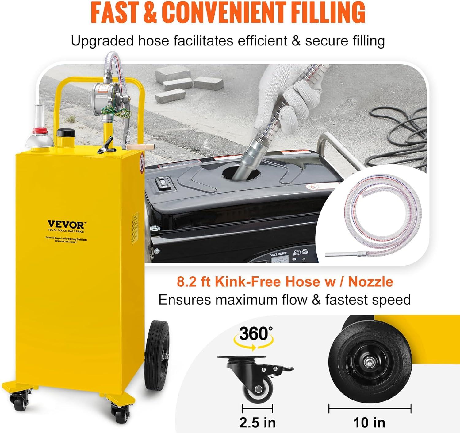 image:imageVEVOR Fuel Caddy 35 Gallon Gas Storage Tank on 4 Wheels with Manual Transfer Pump Gasoline Diesel Fuel Container for Cars Lawn Mowers ATVs Boats More YellowYellow