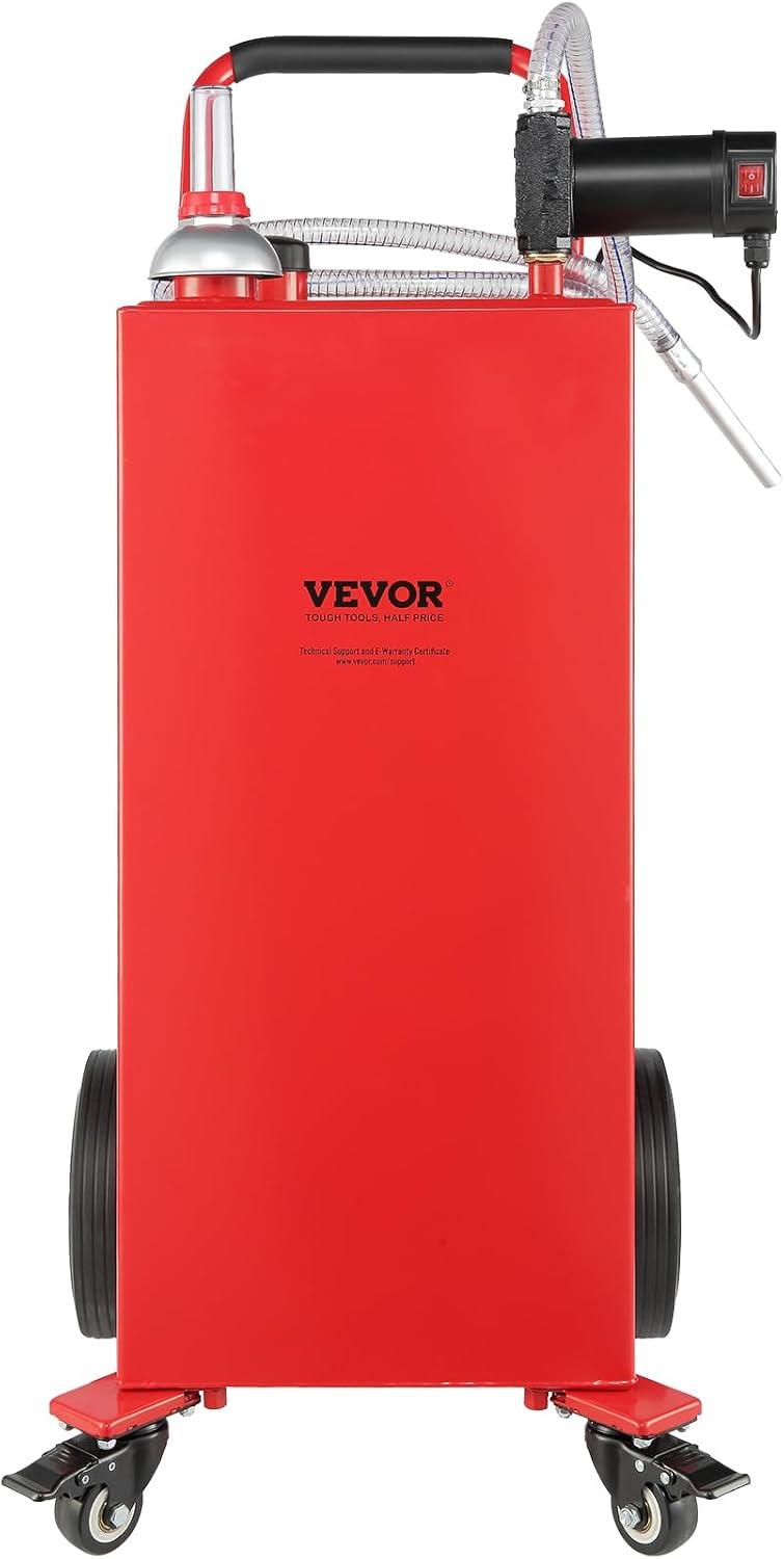 image:imageVEVOR Fuel Caddy 35 Gallon Gas Storage Tank on 4 Wheels with Manual Transfer Pump Gasoline Diesel Fuel Container for Cars Lawn Mowers ATVs Boats More YellowRed