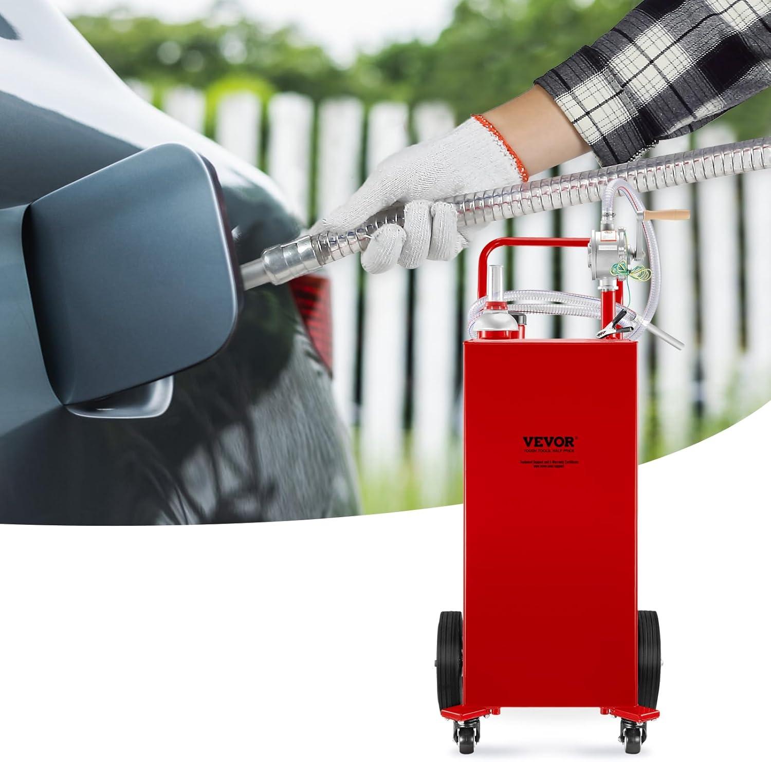 image:imageVEVOR Fuel Caddy 35 Gallon Gas Storage Tank on 4 Wheels with Manual Transfer Pump Gasoline Diesel Fuel Container for Cars Lawn Mowers ATVs Boats More YellowRed