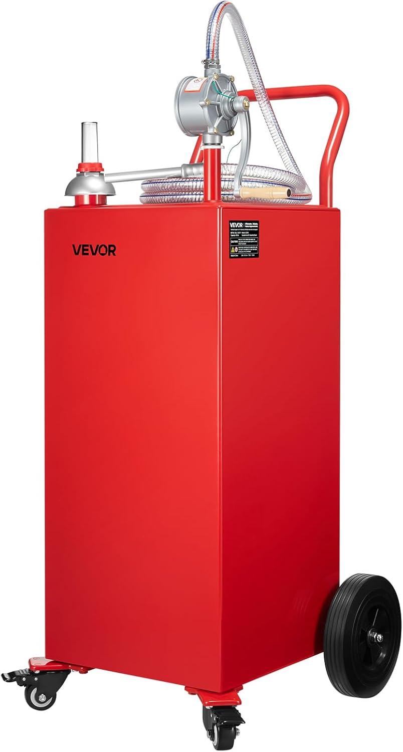 image:imageVEVOR Fuel Caddy 35 Gallon Gas Storage Tank on 4 Wheels with Manual Transfer Pump Gasoline Diesel Fuel Container for Cars Lawn Mowers ATVs Boats More YellowRed