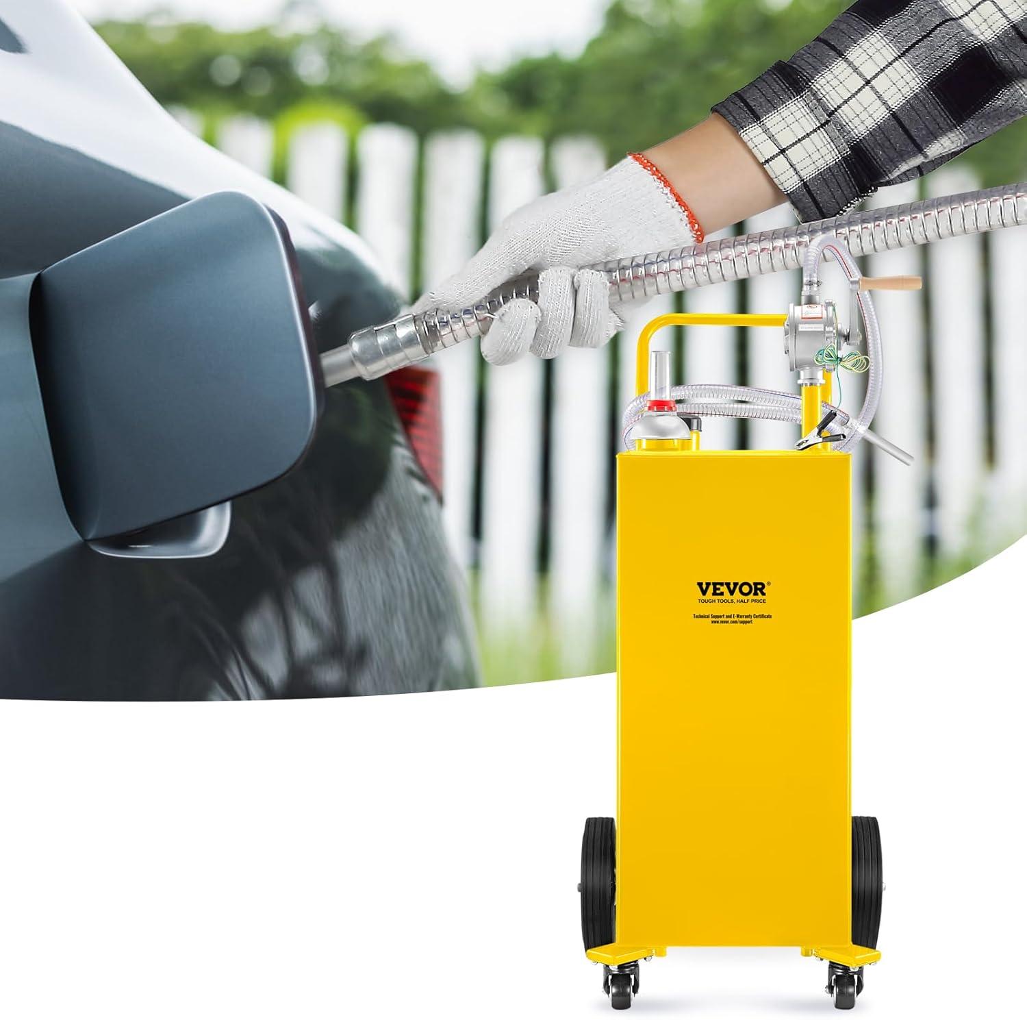 image:imageVEVOR Fuel Caddy 35 Gallon Gas Storage Tank on 4 Wheels with Manual Transfer Pump Gasoline Diesel Fuel Container for Cars Lawn Mowers ATVs Boats More YellowYellow