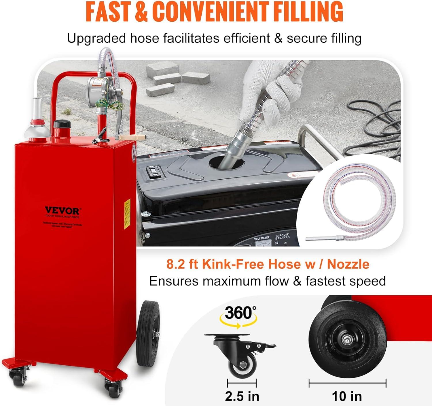 image:imageVEVOR Fuel Caddy 35 Gallon Gas Storage Tank on 4 Wheels with Manual Transfer Pump Gasoline Diesel Fuel Container for Cars Lawn Mowers ATVs Boats More YellowRed