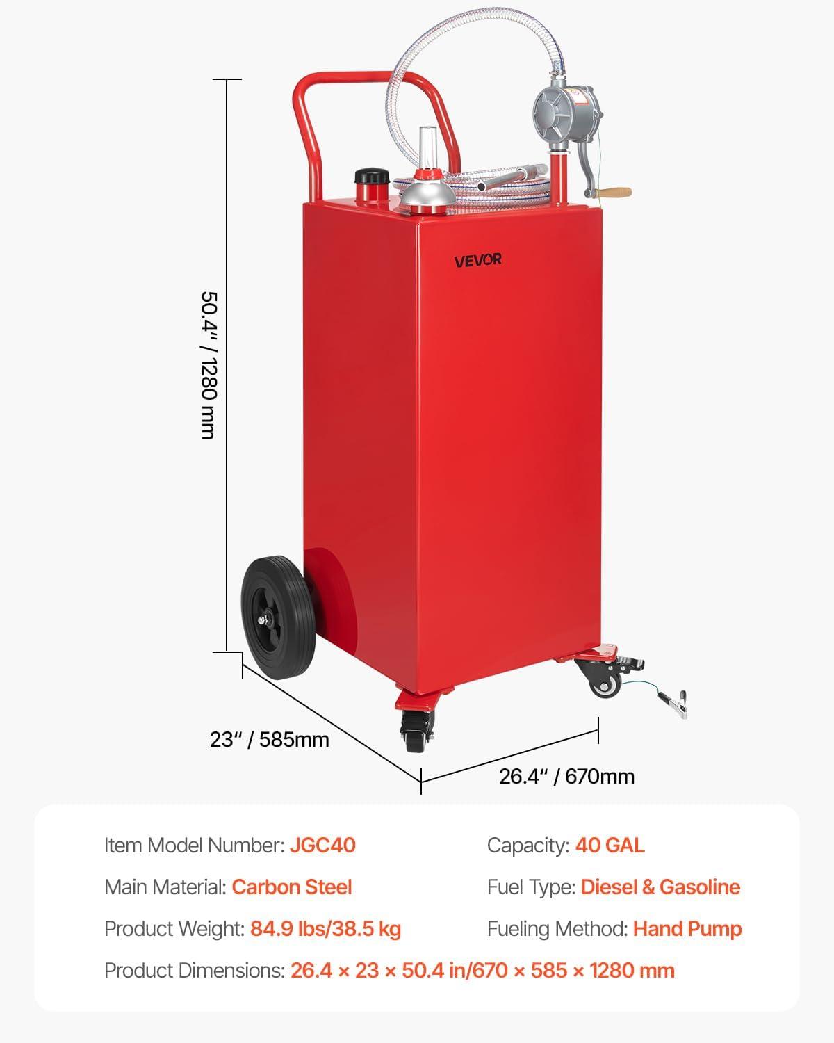 image:imageVEVOR Fuel Caddy 35 Gallon Gas Storage Tank on 4 Wheels with Manual Transfer Pump Gasoline Diesel Fuel Container for Cars Lawn Mowers ATVs Boats More YellowRed