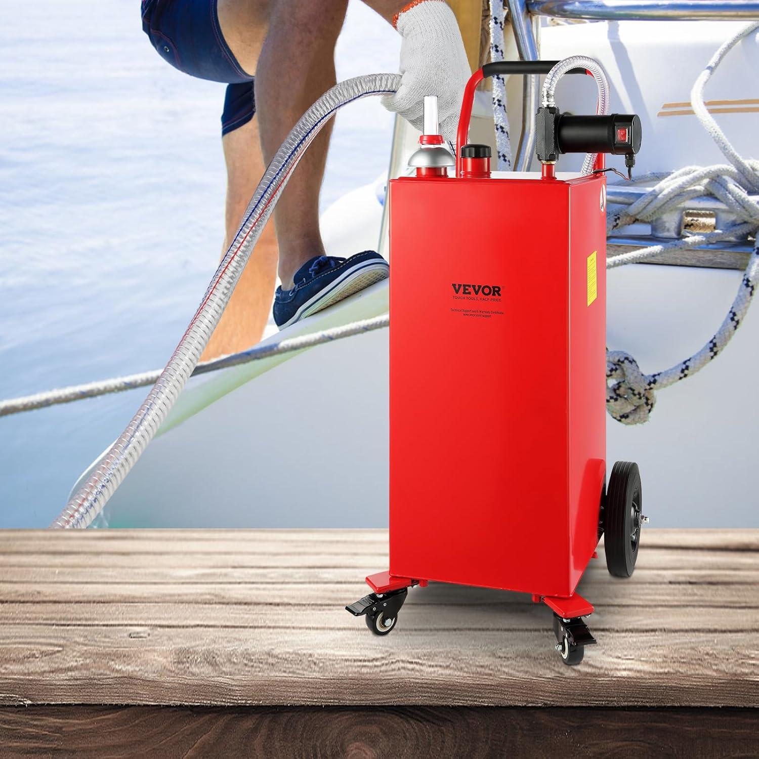 image:imageVEVOR Fuel Caddy 35 Gallon Gas Storage Tank on 4 Wheels with Manual Transfer Pump Gasoline Diesel Fuel Container for Cars Lawn Mowers ATVs Boats More YellowRed