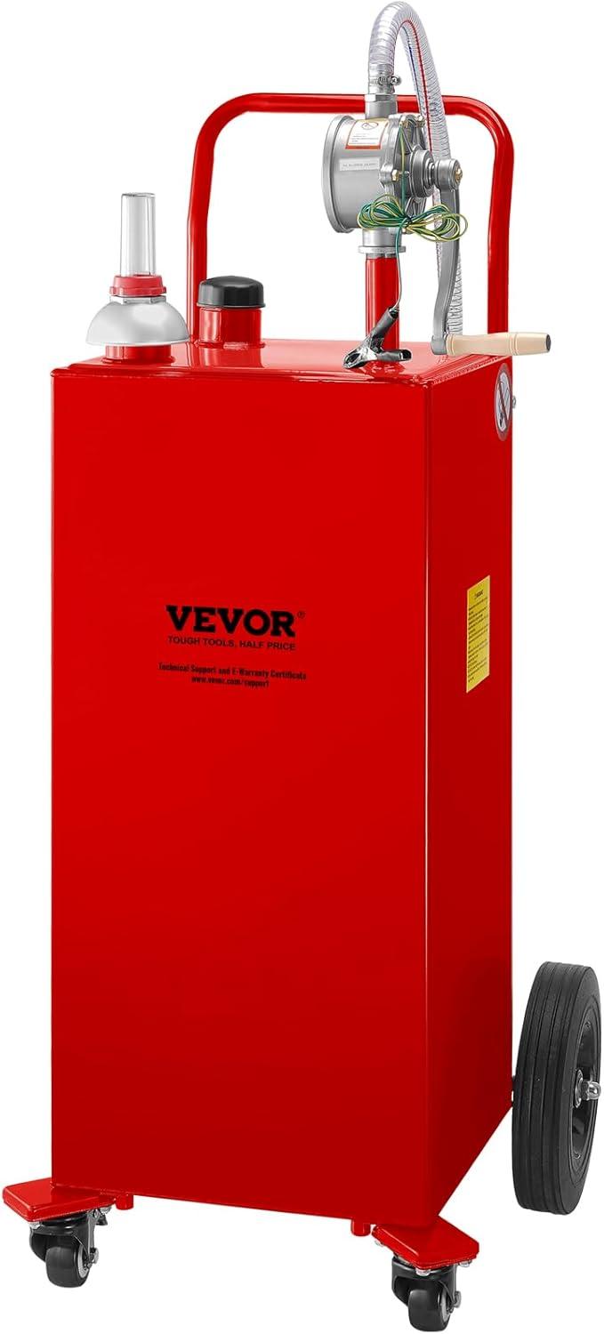 image:imageVEVOR Fuel Caddy 35 Gallon Gas Storage Tank on 4 Wheels with Manual Transfer Pump Gasoline Diesel Fuel Container for Cars Lawn Mowers ATVs Boats More YellowRed