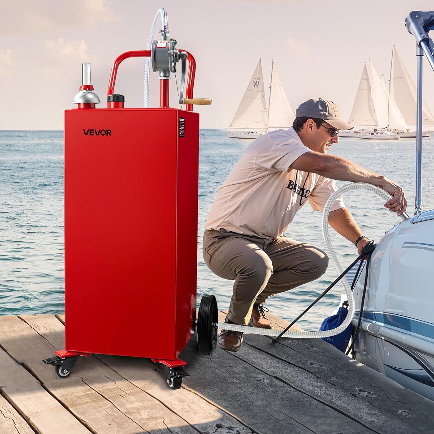 image:imageVEVOR Fuel Caddy 35 Gallon Gas Storage Tank on 4 Wheels with Manual Transfer Pump Gasoline Diesel Fuel Container for Cars Lawn Mowers ATVs Boats More YellowRed