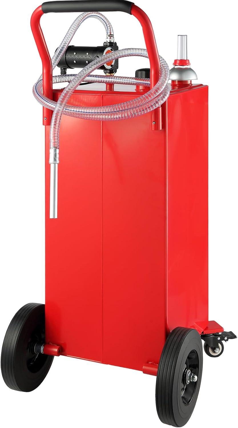 image:imageVEVOR Fuel Caddy 35 Gallon Gas Storage Tank on 4 Wheels with Manual Transfer Pump Gasoline Diesel Fuel Container for Cars Lawn Mowers ATVs Boats More YellowRed