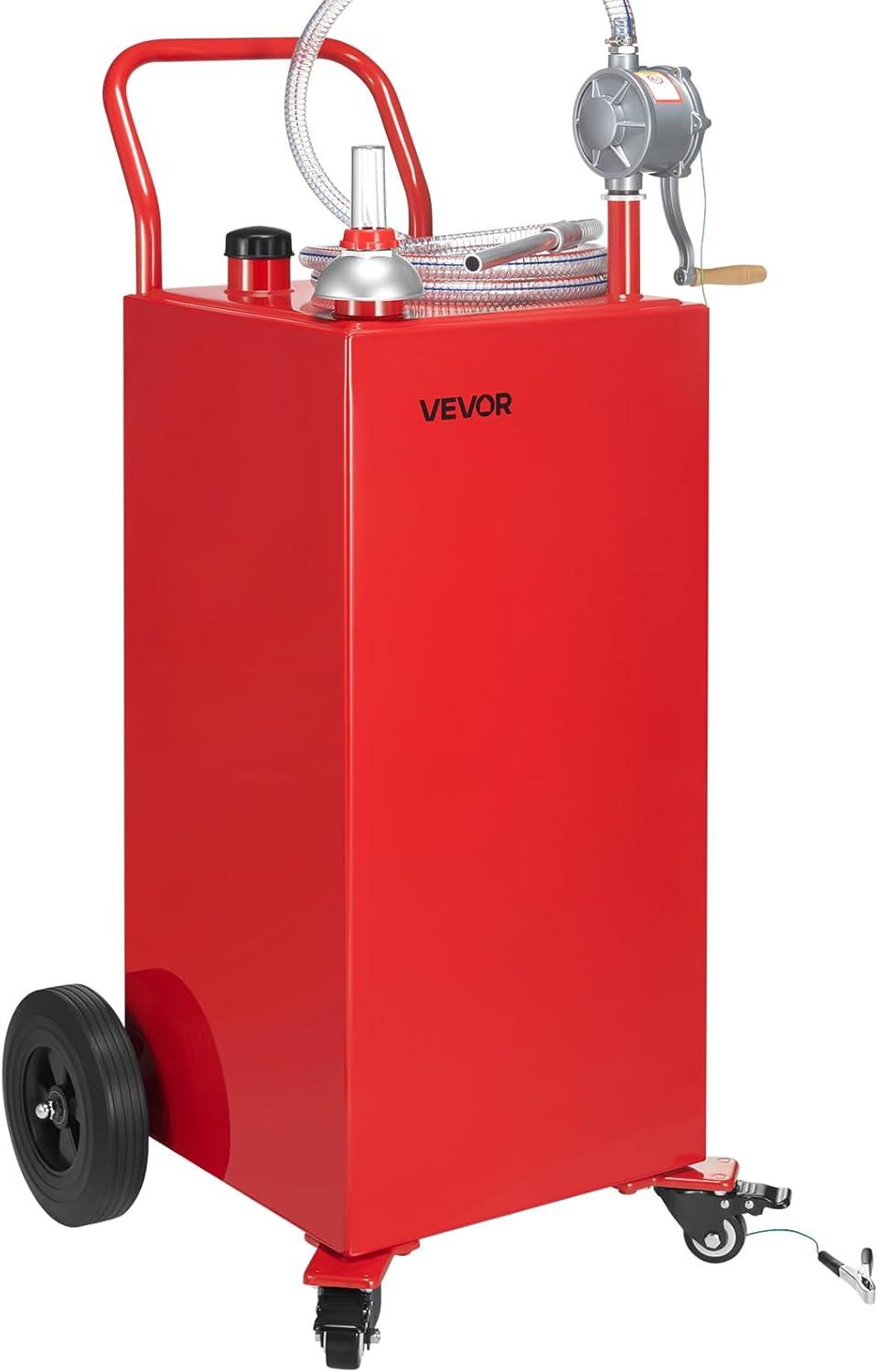 image:imageVEVOR Fuel Caddy 35 Gallon Gas Storage Tank on 4 Wheels with Manual Transfer Pump Gasoline Diesel Fuel Container for Cars Lawn Mowers ATVs Boats More YellowRed