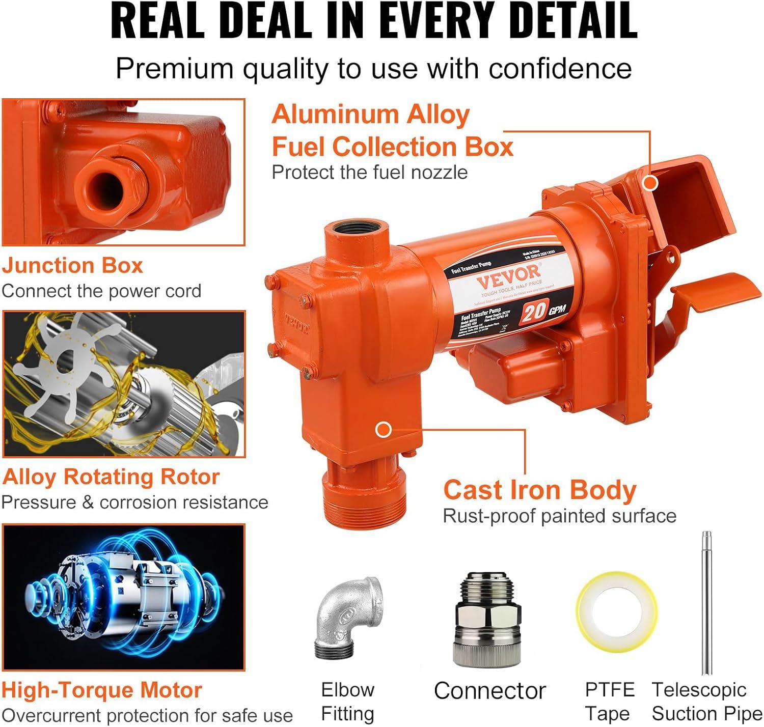 image:imageVEVOR Fuel Transfer Pump 12V DC 16 GPM 14 HP Gasoline Extractor Pump with Automatic Nozzle Discharge Hose amp Suction Pipe for Gasoline Diesel Kerosene Ethanol amp Methanol Blends and Biodiesel12V 20GPM with Accessories