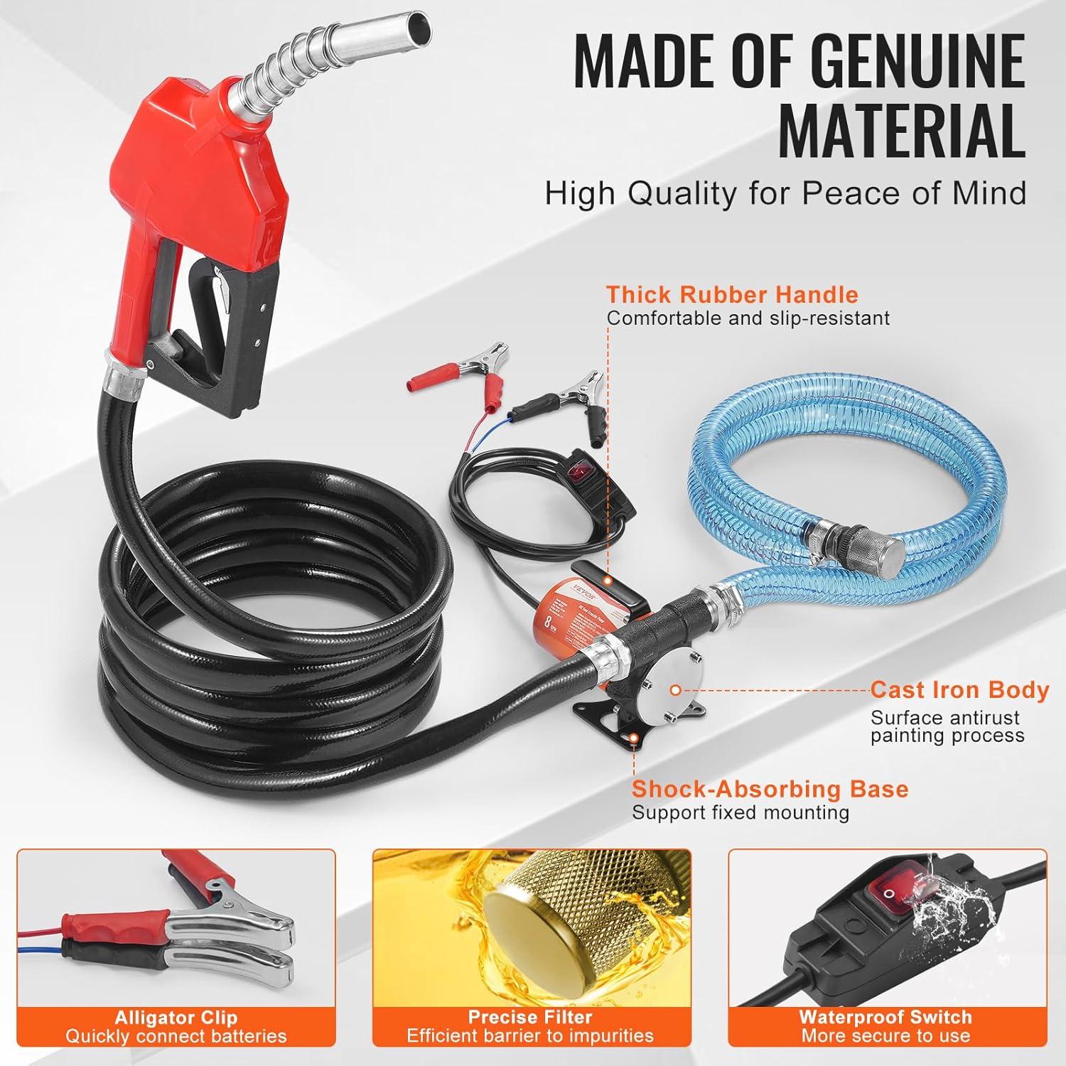 image:imageVEVOR Fuel Transfer Pump 12V DC 8 GPM 16 HP Portable Electric Diesel Transfer Pump with Auto ShutOff Fuel Nozzle Long Inlet amp Outlet Hose for Gasoline Diesel Kerosene Methanol Blends