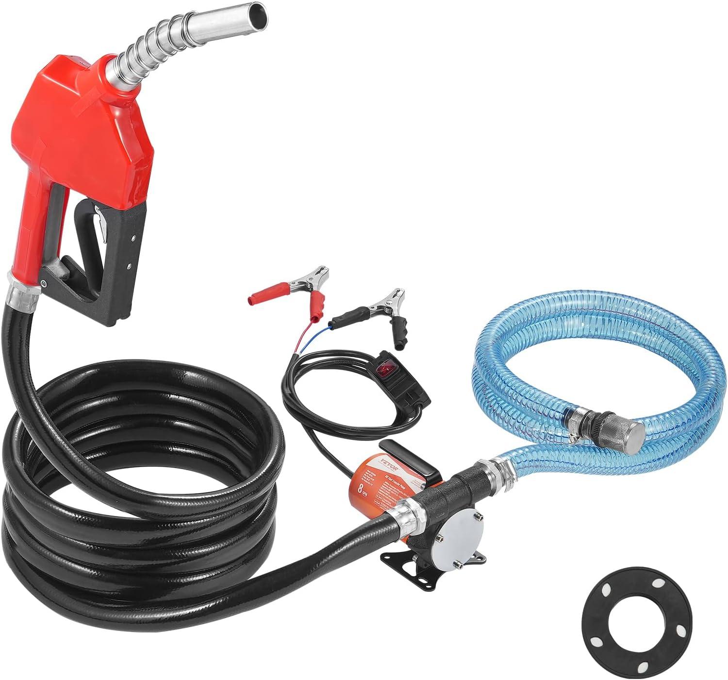 image:imageVEVOR Fuel Transfer Pump 12V DC 8 GPM 16 HP Portable Electric Diesel Transfer Pump with Auto ShutOff Fuel Nozzle Long Inlet amp Outlet Hose for Gasoline Diesel Kerosene Methanol Blends