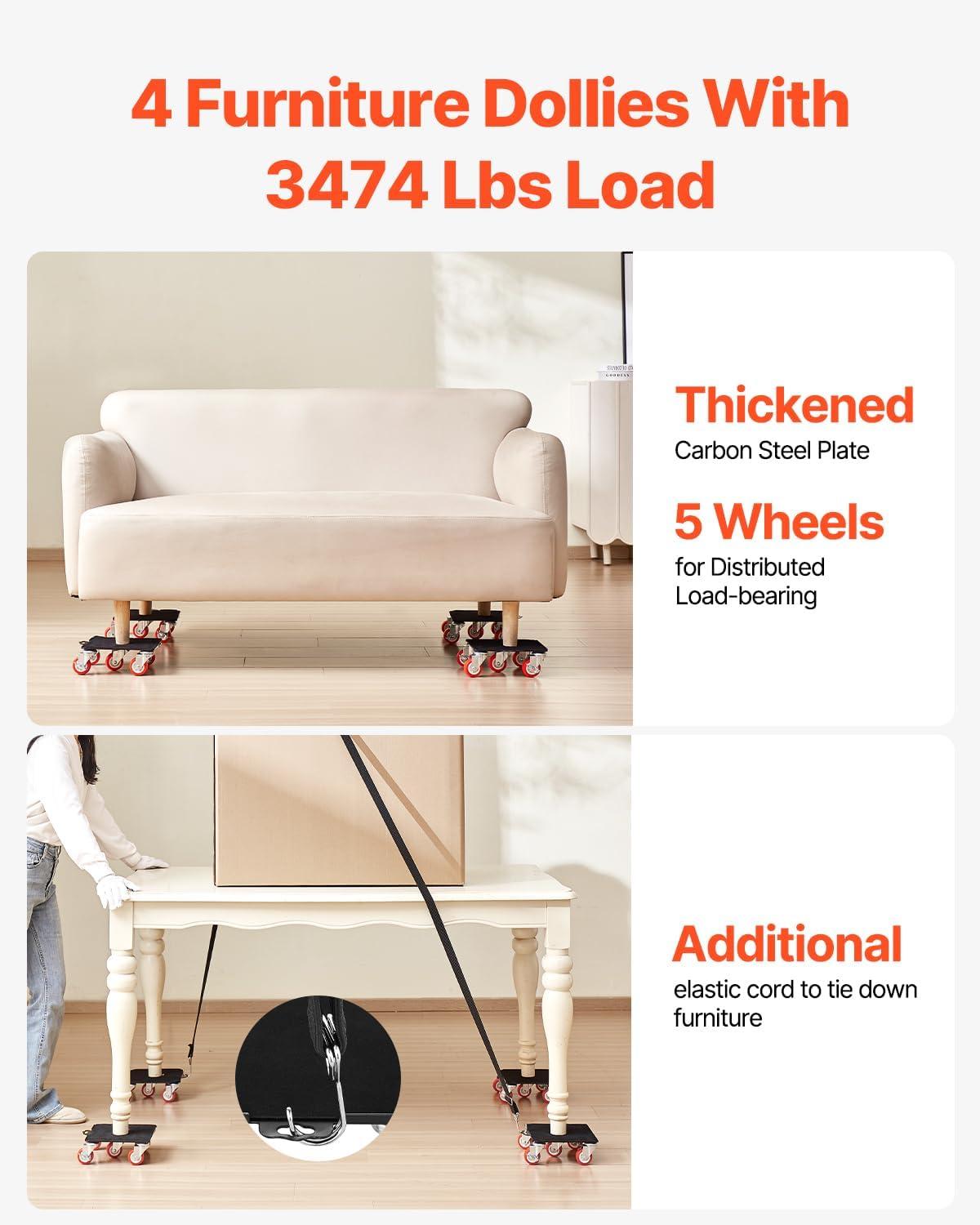 image:imageVEVOR Furniture Dolly Heavy Duty Furniture Movers with 5 x 360 Rotation Wheels Carbon Steel Panel Furniture Lift Slider Tool Set for Appliances Sofa Fridge Washing MachineXL 78 x 78