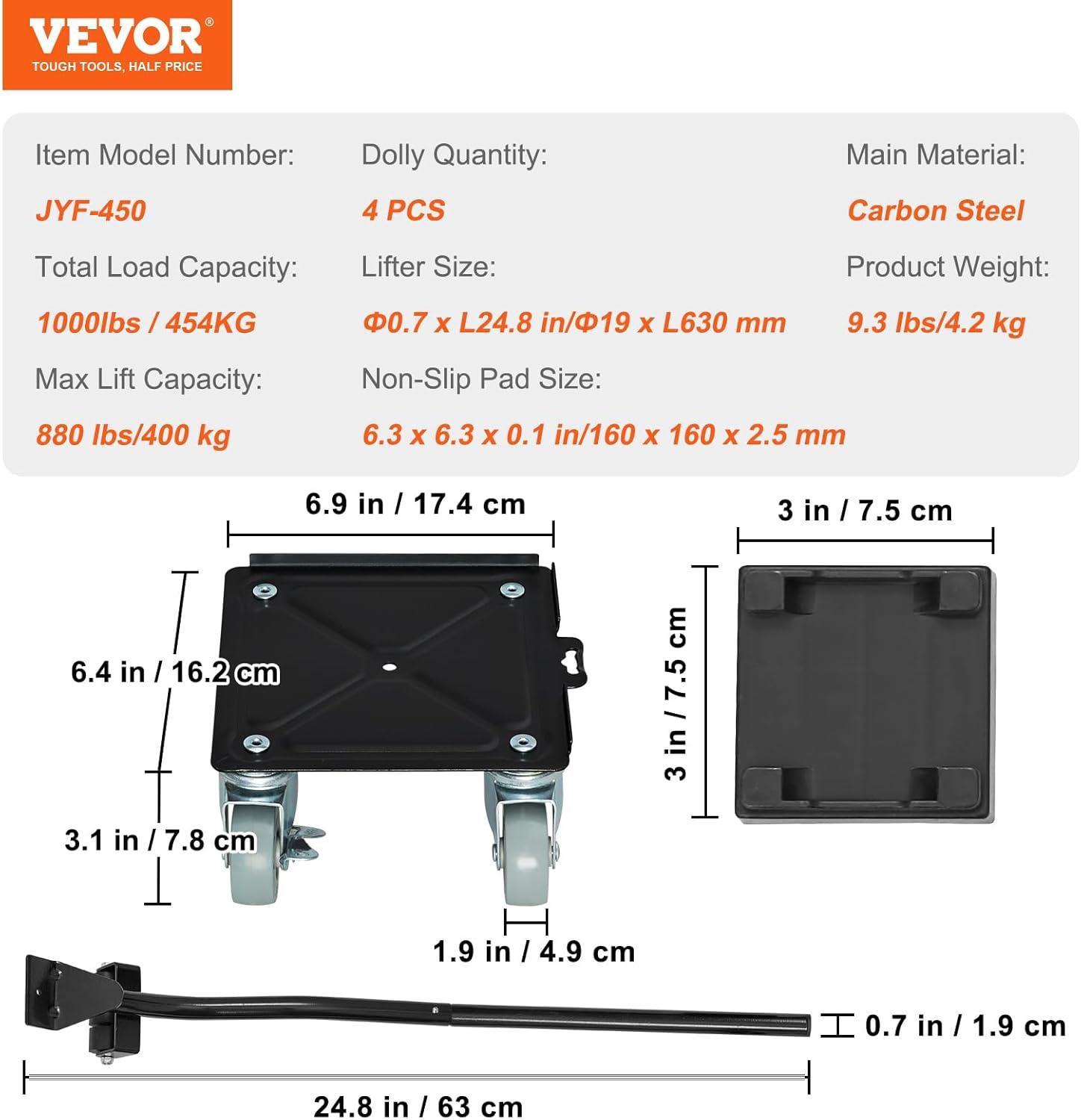 image:imageVEVOR Furniture Dolly Heavy Duty Furniture Movers with 5 x 360 Rotation Wheels Carbon Steel Panel Furniture Lift Slider Tool Set for Appliances Sofa Fridge Washing Machine4 Pack 64x69