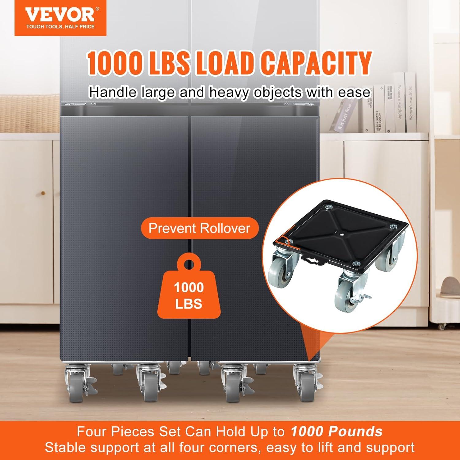 image:imageVEVOR Furniture Dolly Heavy Duty Furniture Movers with 5 x 360 Rotation Wheels Carbon Steel Panel Furniture Lift Slider Tool Set for Appliances Sofa Fridge Washing Machine4 Pack 64x69