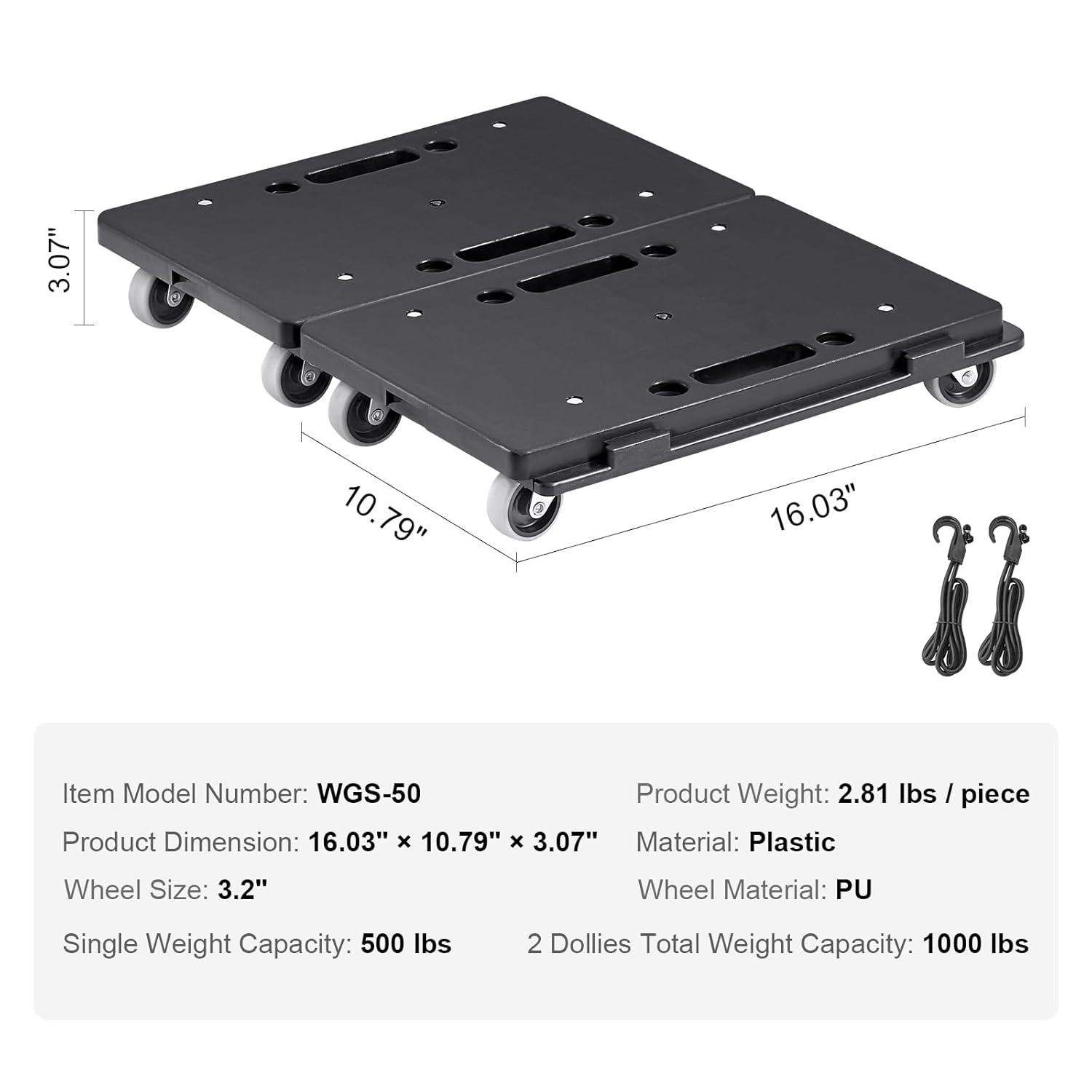 image:imageVEVOR Furniture Moving Dolly 16 x 11in 500 lbs Capacity Furniture Movers Dollies 4 Wheels Portable Moving Rollers Heavy Duty Interlocking Small Flat Dolly Cart for Heavy Furniture 2 Pack Black