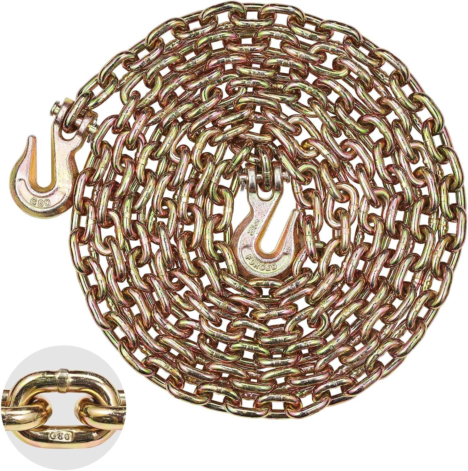 image:imageVEVOR G80 Transport Binder Chain 516 x 142 Tow Chain with Clevis Grab Hooks 4900 lbs Safe Working Load Heavy Duty Trailer Logging Chain for Transporting Towing Truck Tie Down Binding Equipment1 Pack
