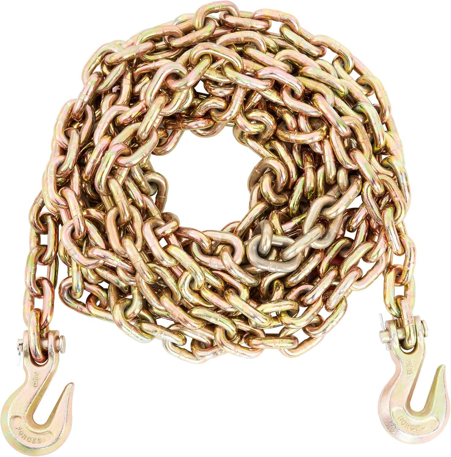 image:imageVEVOR G80 Transport Binder Chain 516 x 142 Tow Chain with Clevis Grab Hooks 4900 lbs Safe Working Load Heavy Duty Trailer Logging Chain for Transporting Towing Truck Tie Down Binding Equipment1 Pack