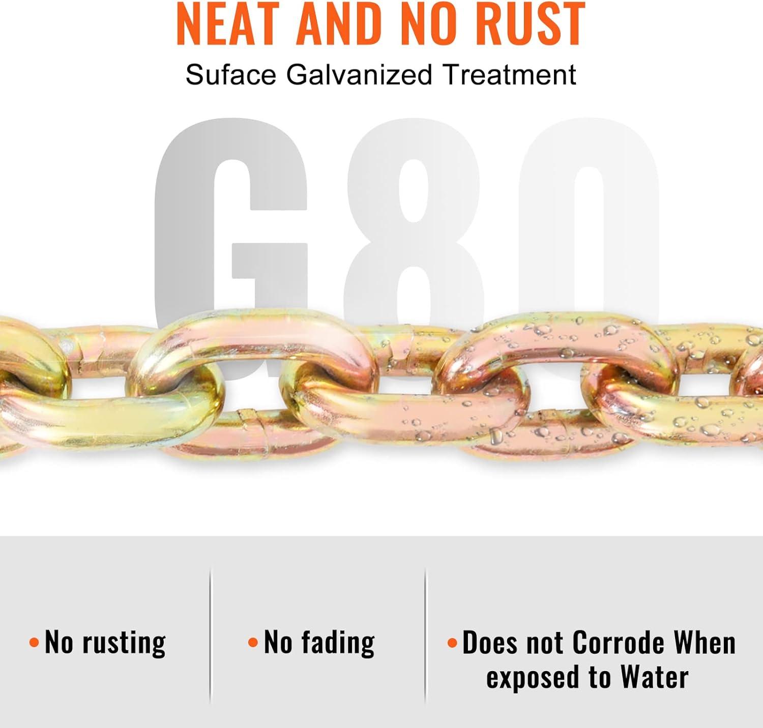 image:imageVEVOR G80 Transport Binder Chain 516 x 142 Tow Chain with Clevis Grab Hooks 4900 lbs Safe Working Load Heavy Duty Trailer Logging Chain for Transporting Towing Truck Tie Down Binding Equipment1 Pack