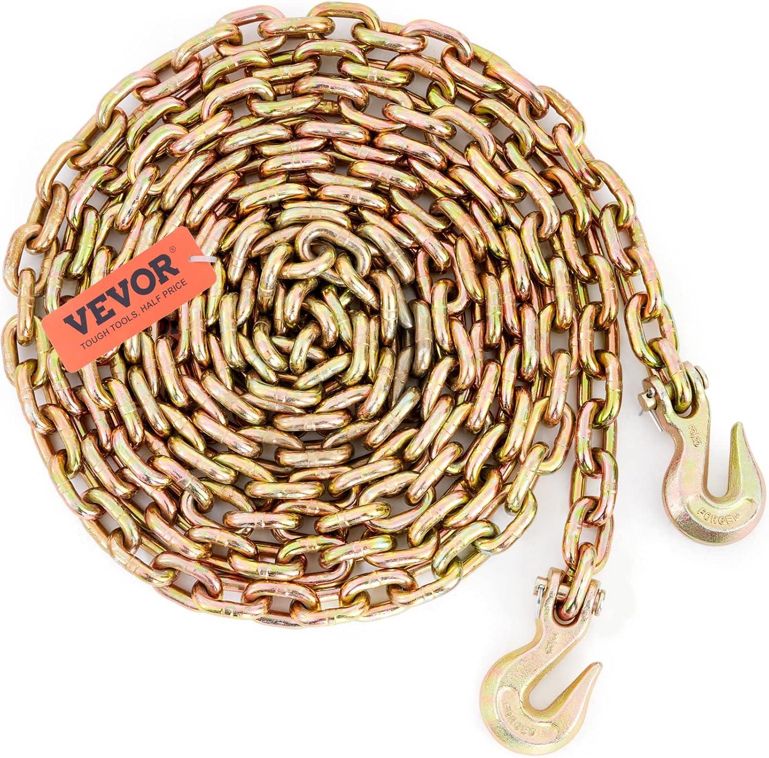 image:imageVEVOR G80 Transport Binder Chain 516 x 142 Tow Chain with Clevis Grab Hooks 4900 lbs Safe Working Load Heavy Duty Trailer Logging Chain for Transporting Towing Truck Tie Down Binding Equipment1 Pack
