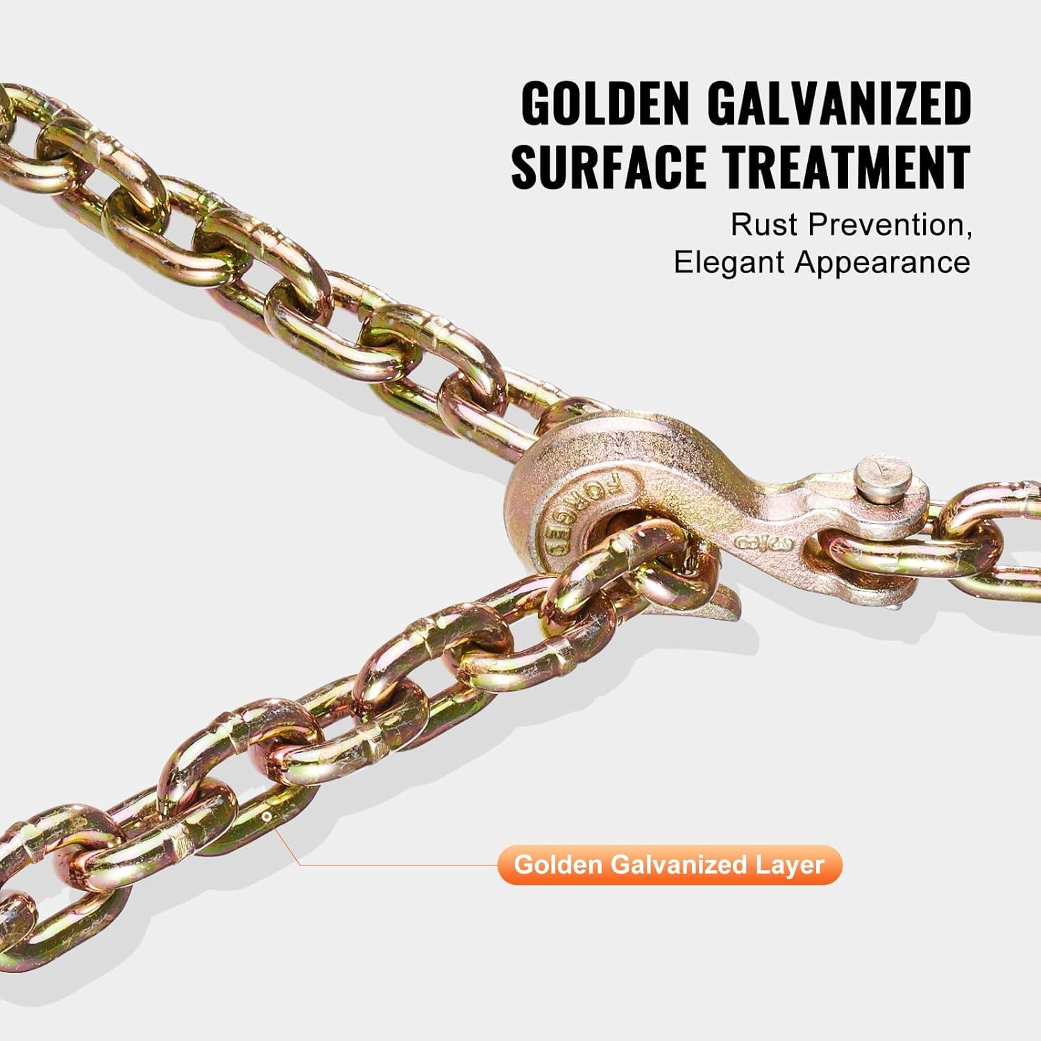 image:imageVEVOR G80 Transport Binder Chain 516 x 142 Tow Chain with Clevis Grab Hooks 4900 lbs Safe Working Load Heavy Duty Trailer Logging Chain for Transporting Towing Truck Tie Down Binding Equipment2 Pack