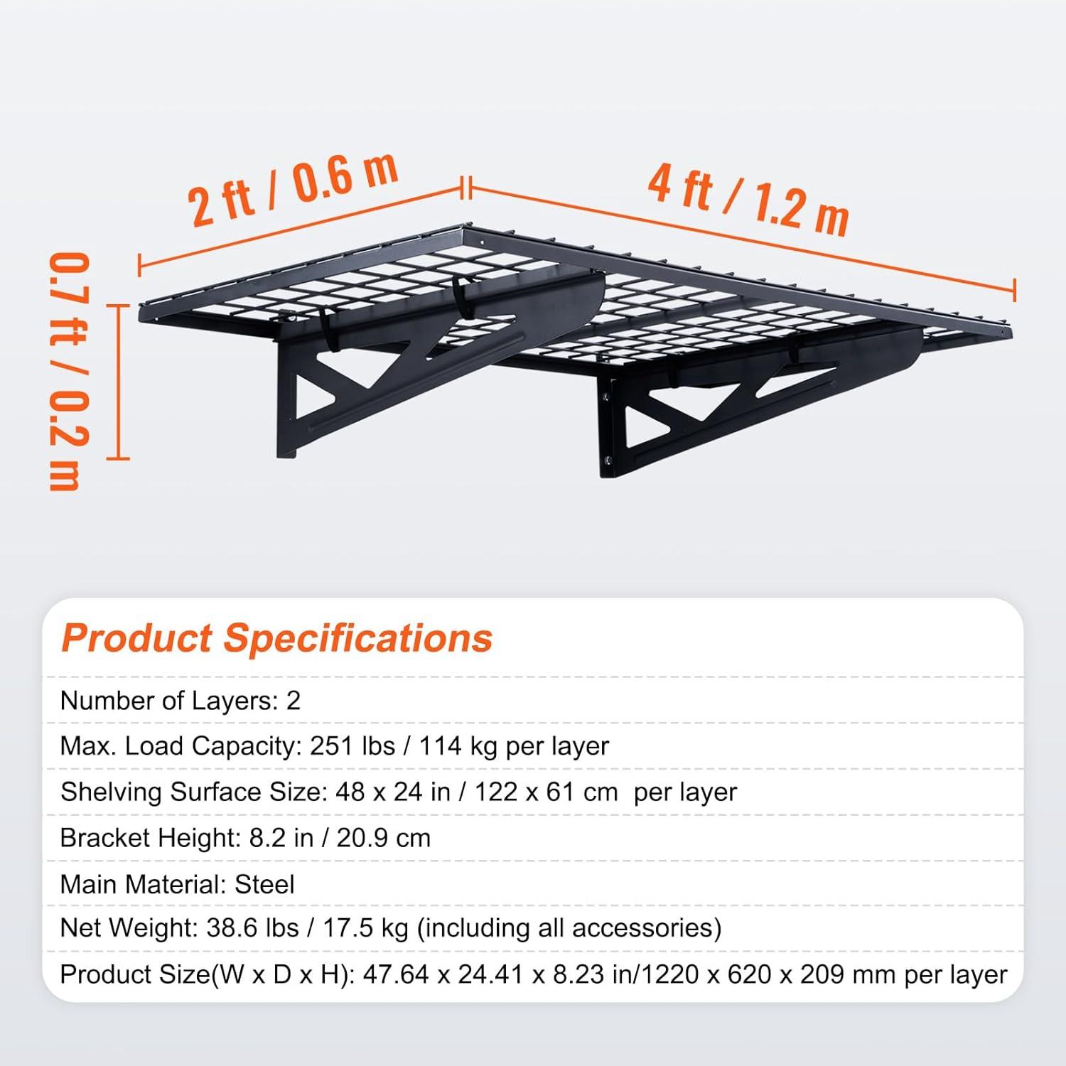 image:imageVEVOR Garage Shelving Wall Mounted 2 x 6 ft Heavy Duty Garage Wall Shelves 1600 lbs Load Capacity Garage Storage Rack Floating Shelves 2 Pack Suitable for Shop Shed Garage Storage502LBS