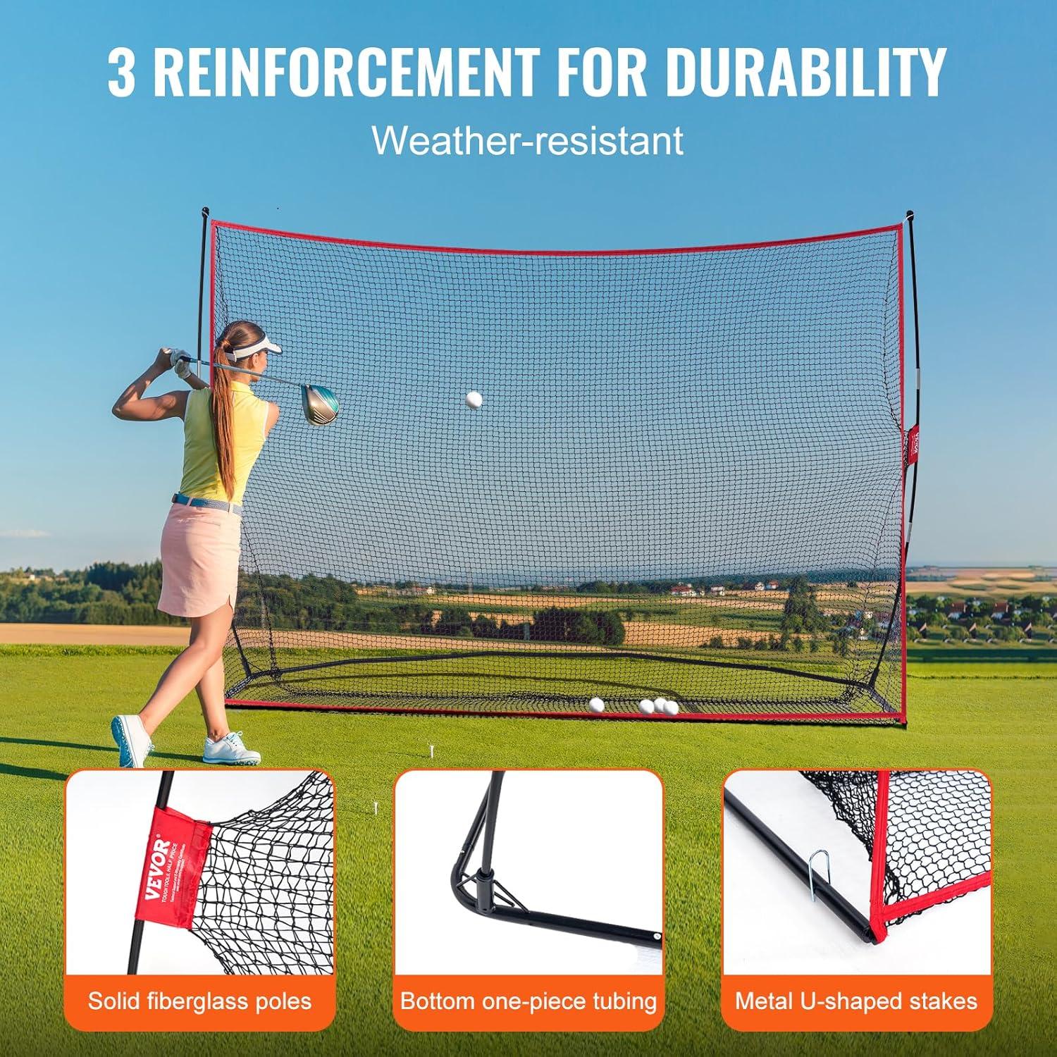 image:imageVEVOR Golf Practice Net Indoor Hitting Net for Baseball Hockey Soccer Heavy Duty Nylon DIY Ball Net Sports Netting Barrier for Backyard Driving Training Swing10x7Ft Golf Net