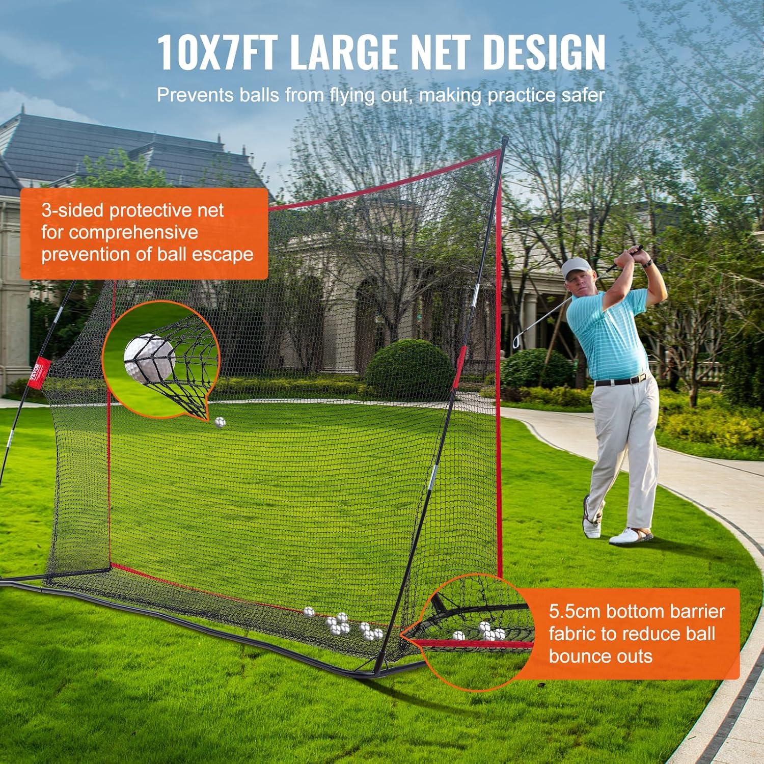 image:imageVEVOR Golf Practice Net Indoor Hitting Net for Baseball Hockey Soccer Heavy Duty Nylon DIY Ball Net Sports Netting Barrier for Backyard Driving Training Swing10x7Ft Golf Net