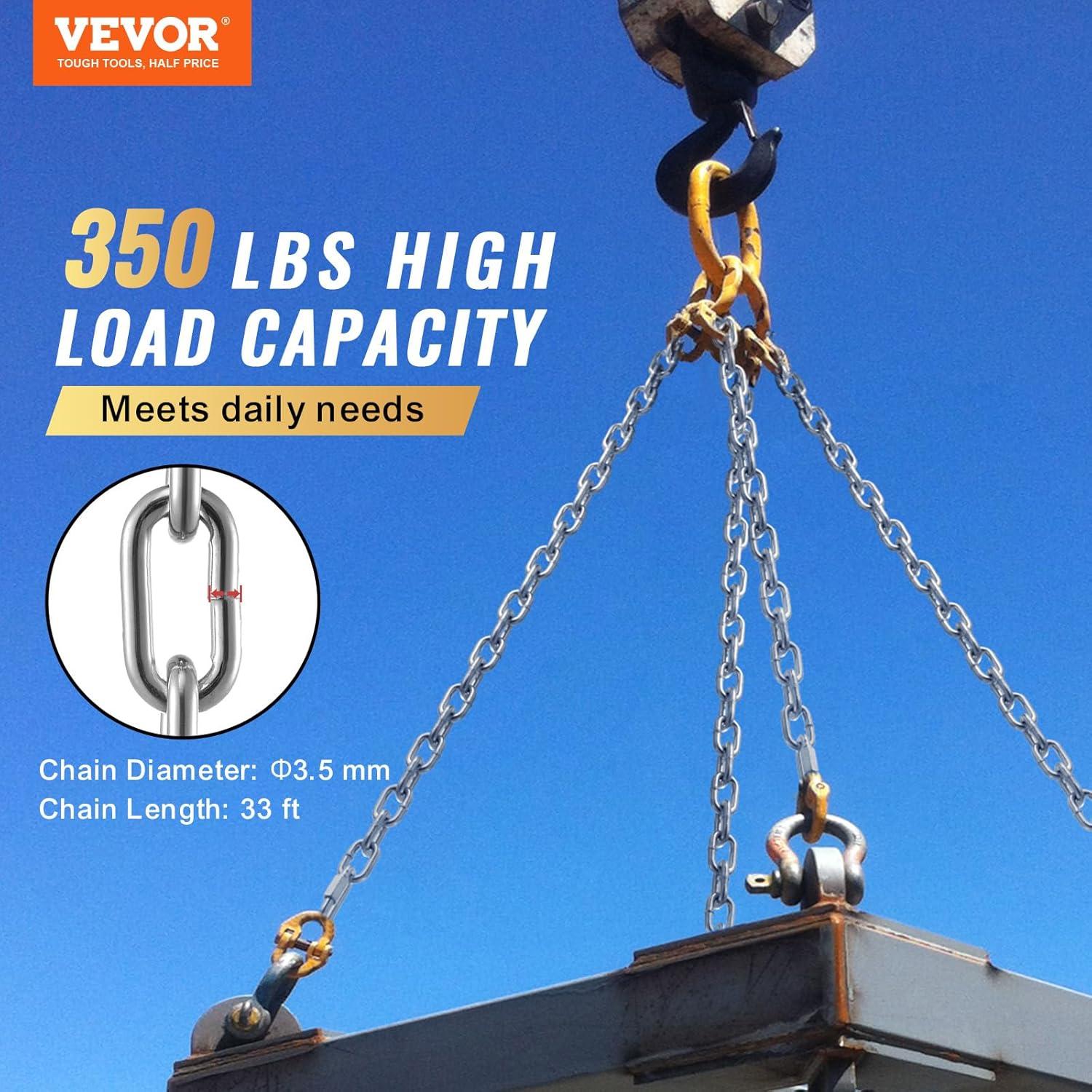 image:imageVEVOR Grade 30 Chain 14 Inch by 100Ft Length Grade 30 Proof Coil Chain Zinc Plated Grade 30 Chain for Towing Logging Agriculture and Guard Rails18 Inch x 33 Ft